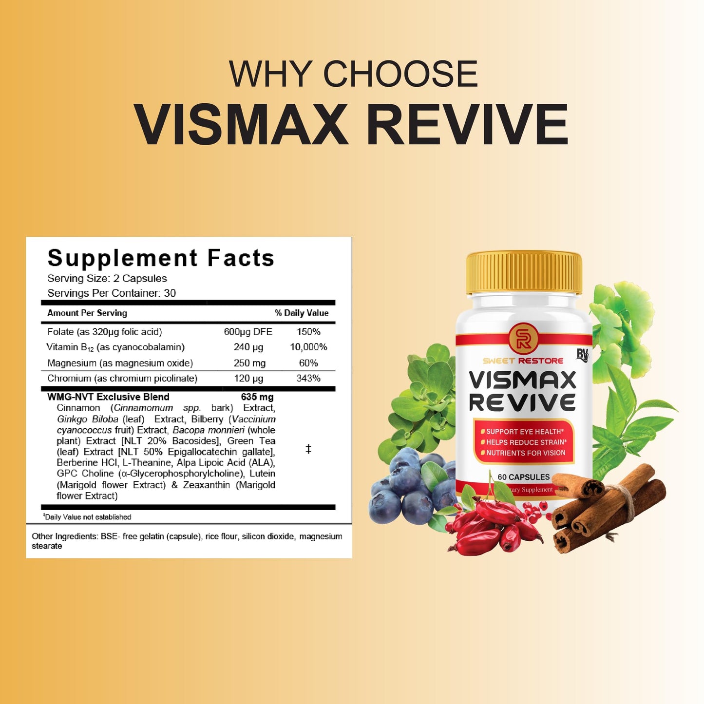 BLUE VIBE VisMax Revive Maximum Strength Overall Vision & Wellness Support Supplement Capsules, 180 Capsules