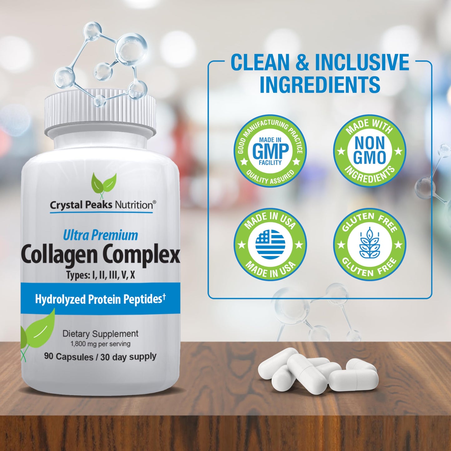 CRYSTAL PEAKS NUTRITION Collagen Peptide Capsules, 90 Count