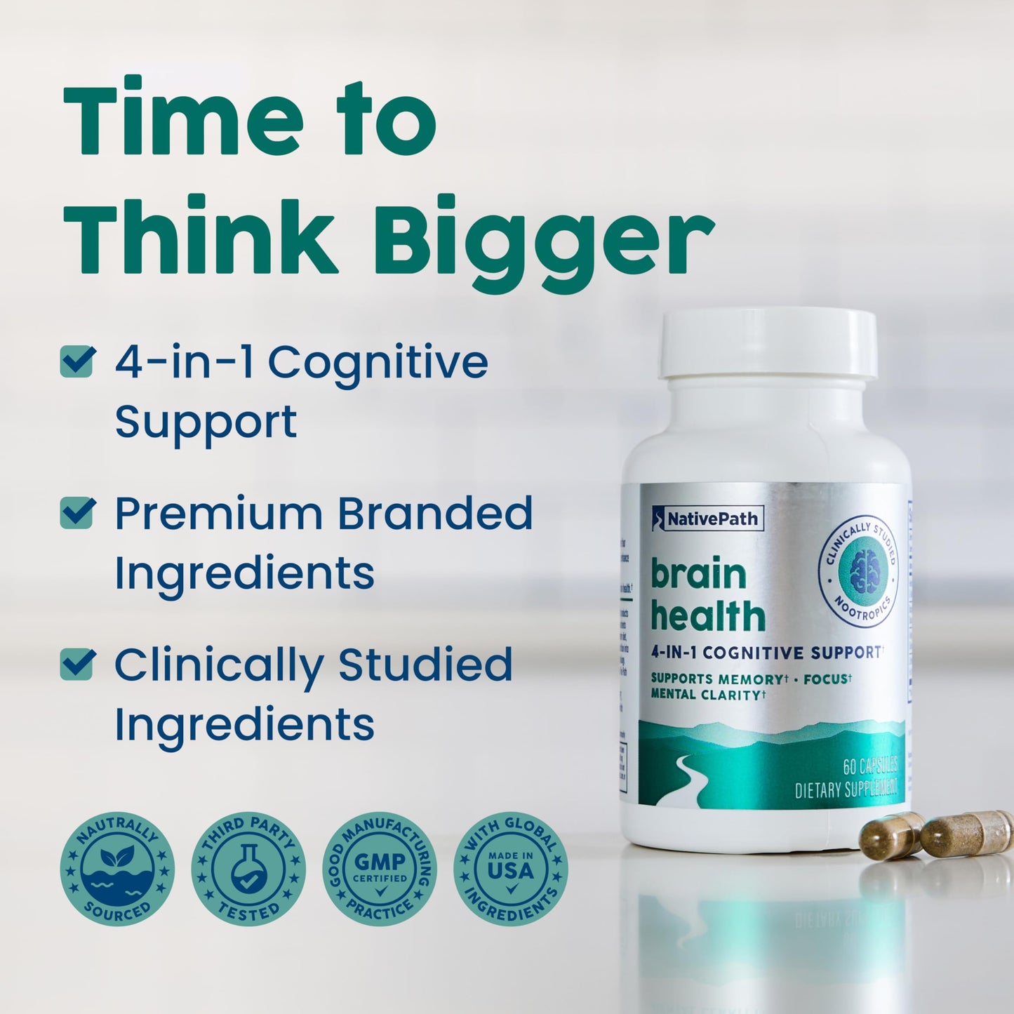 NativePath Brain Health Nootropic, Bacopa & Alpha GPC Softgels 60