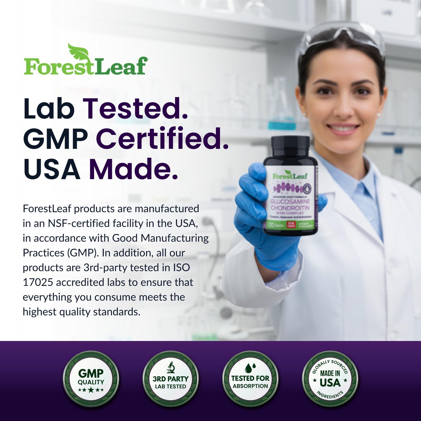 ForestLeaf Glucosamine Chondroitin MSM Joint Supplement Complex 120 Capsules