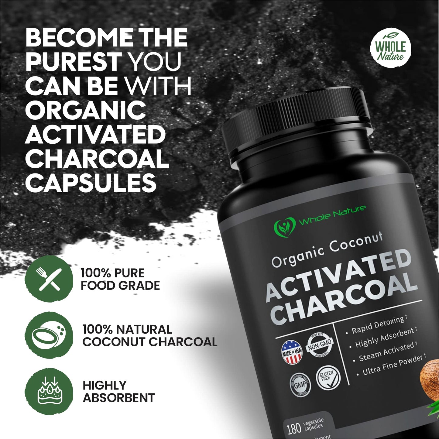 Whole Nature Coconut Activated Charcoal Capsule, 1 Capsule