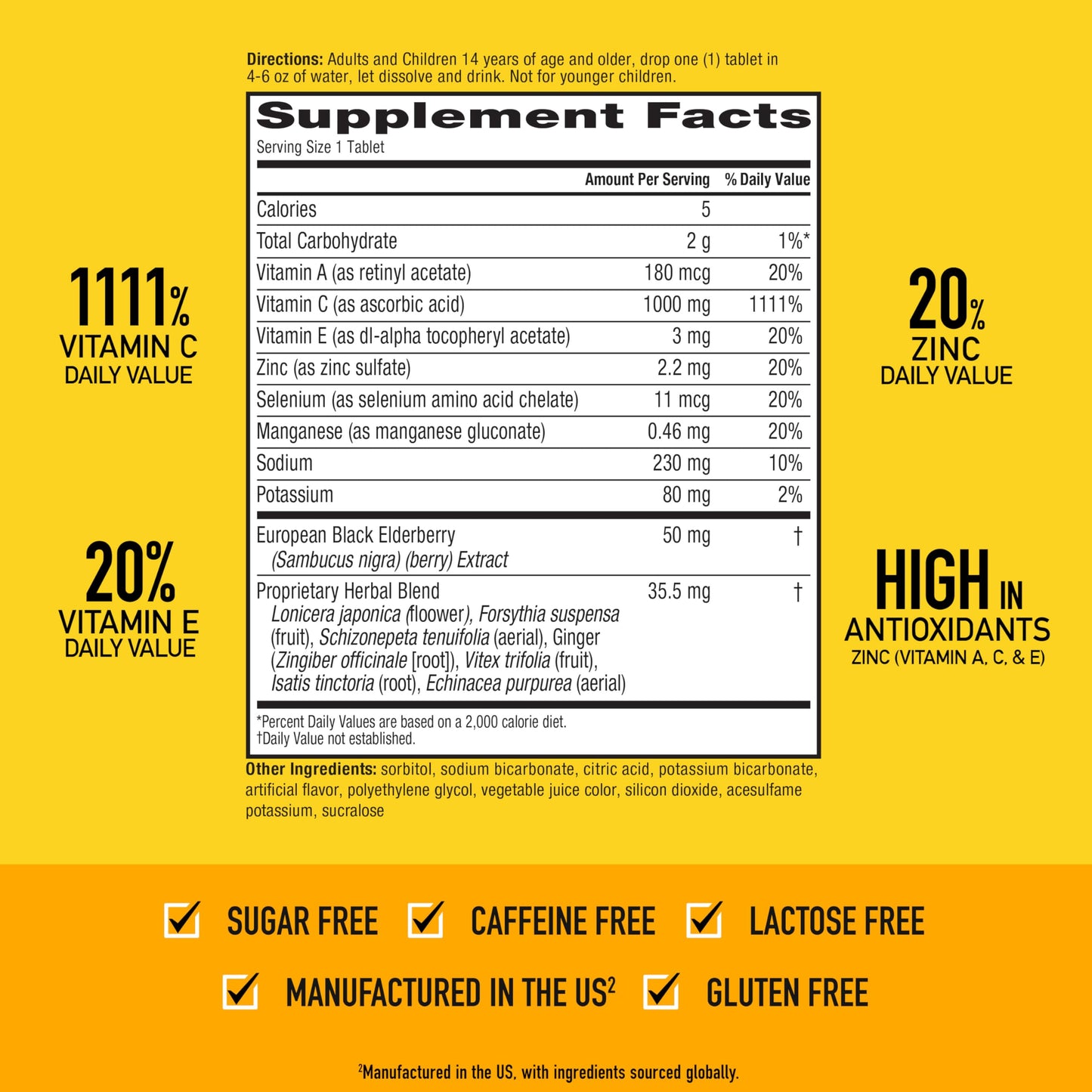Airborne Elderberry + Zinc & Vitamin C Effervescent Tablets, 20 Count