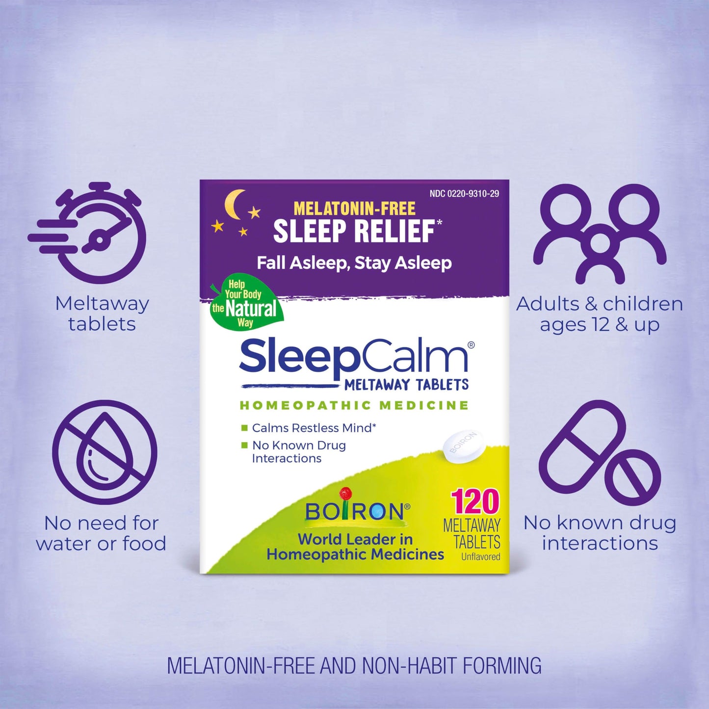 Boiron SleepCalm Tablets Sleep Aid for Deep, Relaxing, Restful Nighttime Sleep, Melatonin-Free and Non Habit-Forming, 120 Tablets