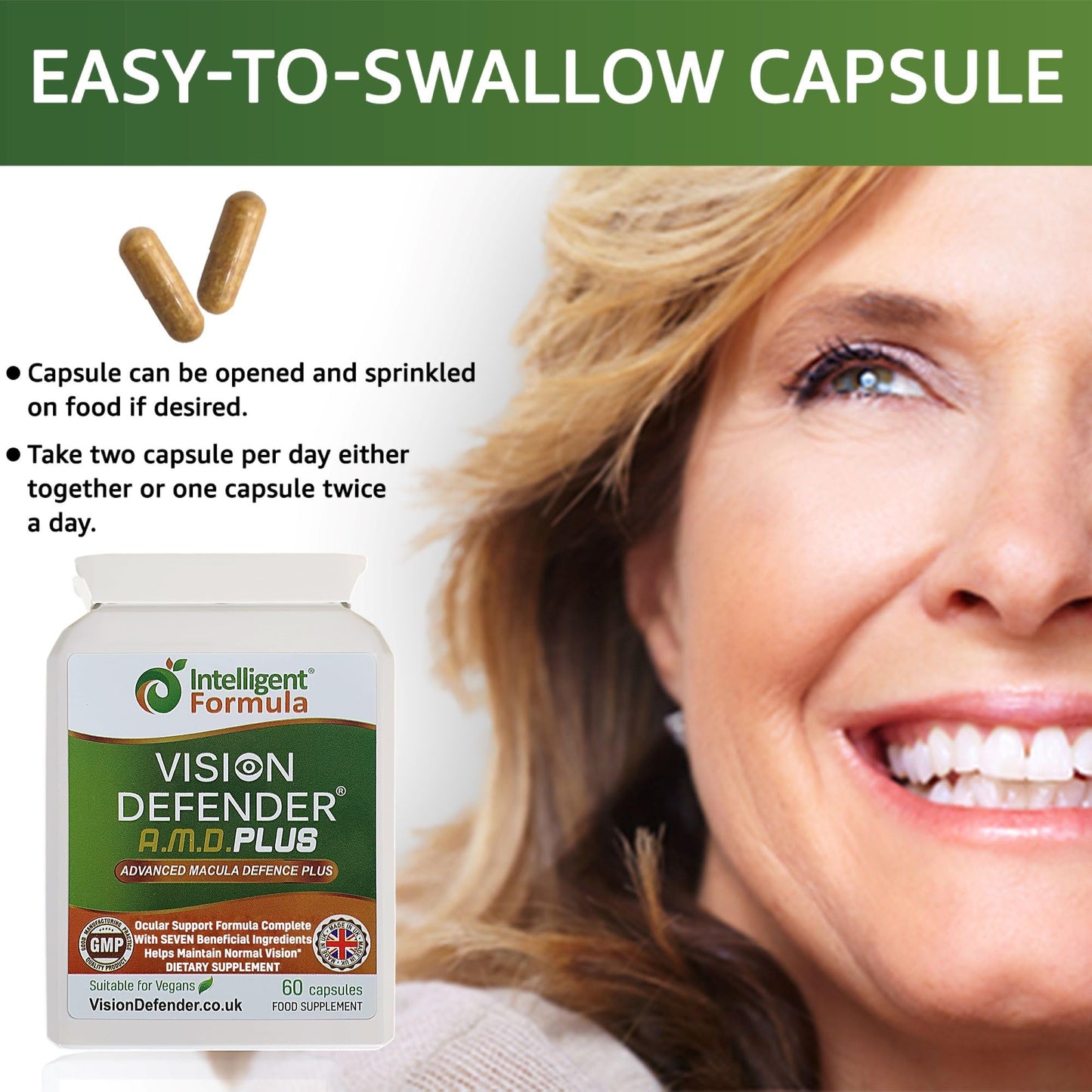 Intelligent Formula Vision Defender Plus Eye Supplement AREDS2 Formula with Lutein, Zinc & Meso-Zeaxanthin, 60 Capsules