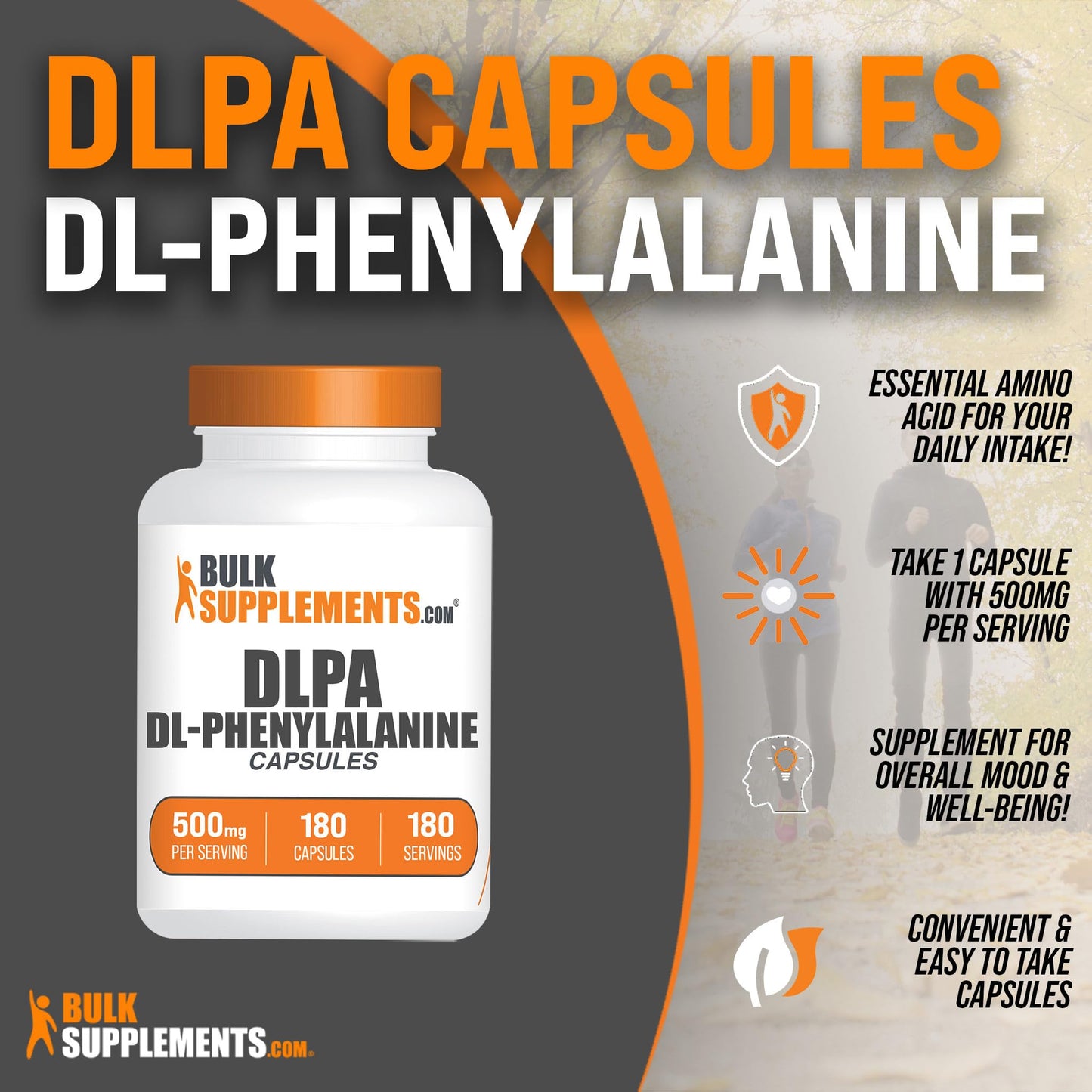 BulkSupplements DL-Phenylalanine Capsules, 180 Capsules