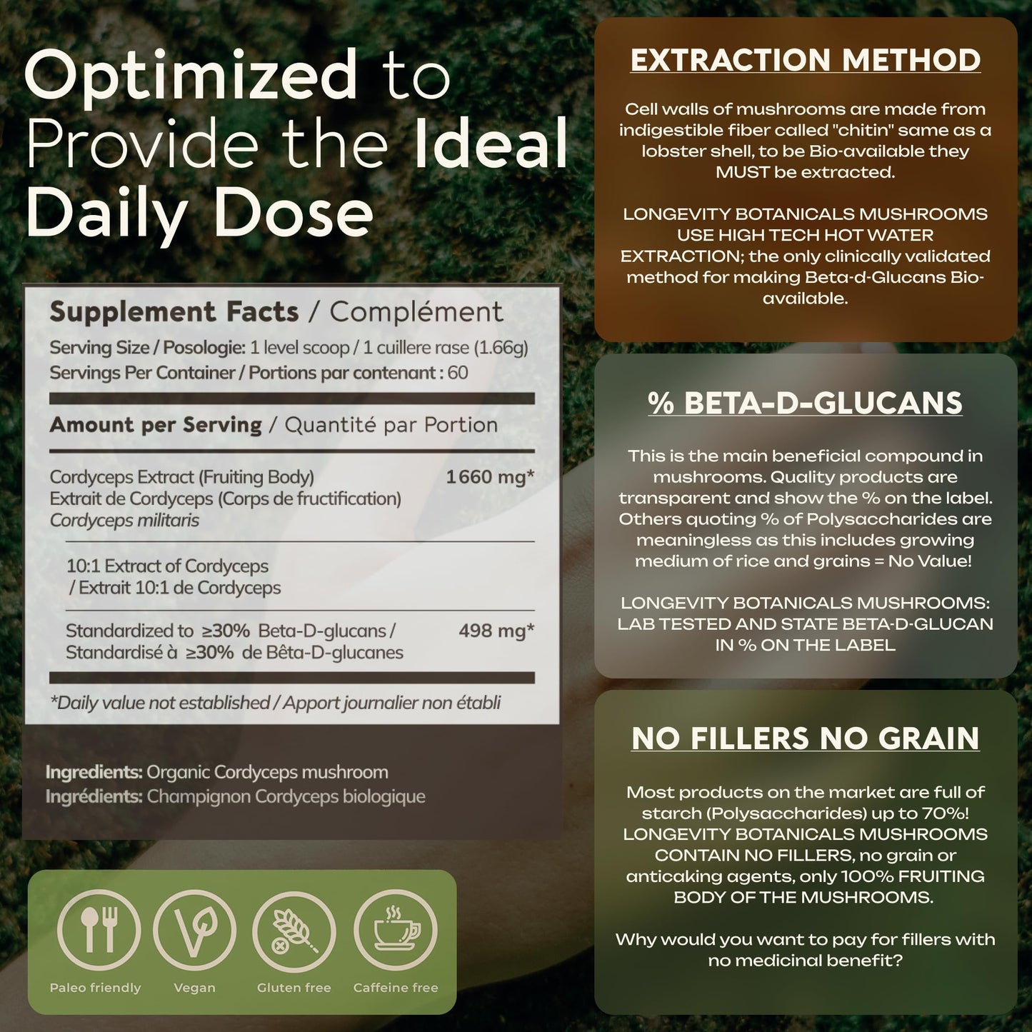 Longevity Botanicals Organic Cordyceps Mushroom Powder Supplement Extract Cordyceps militaris, Powder, 3.53 Ounce