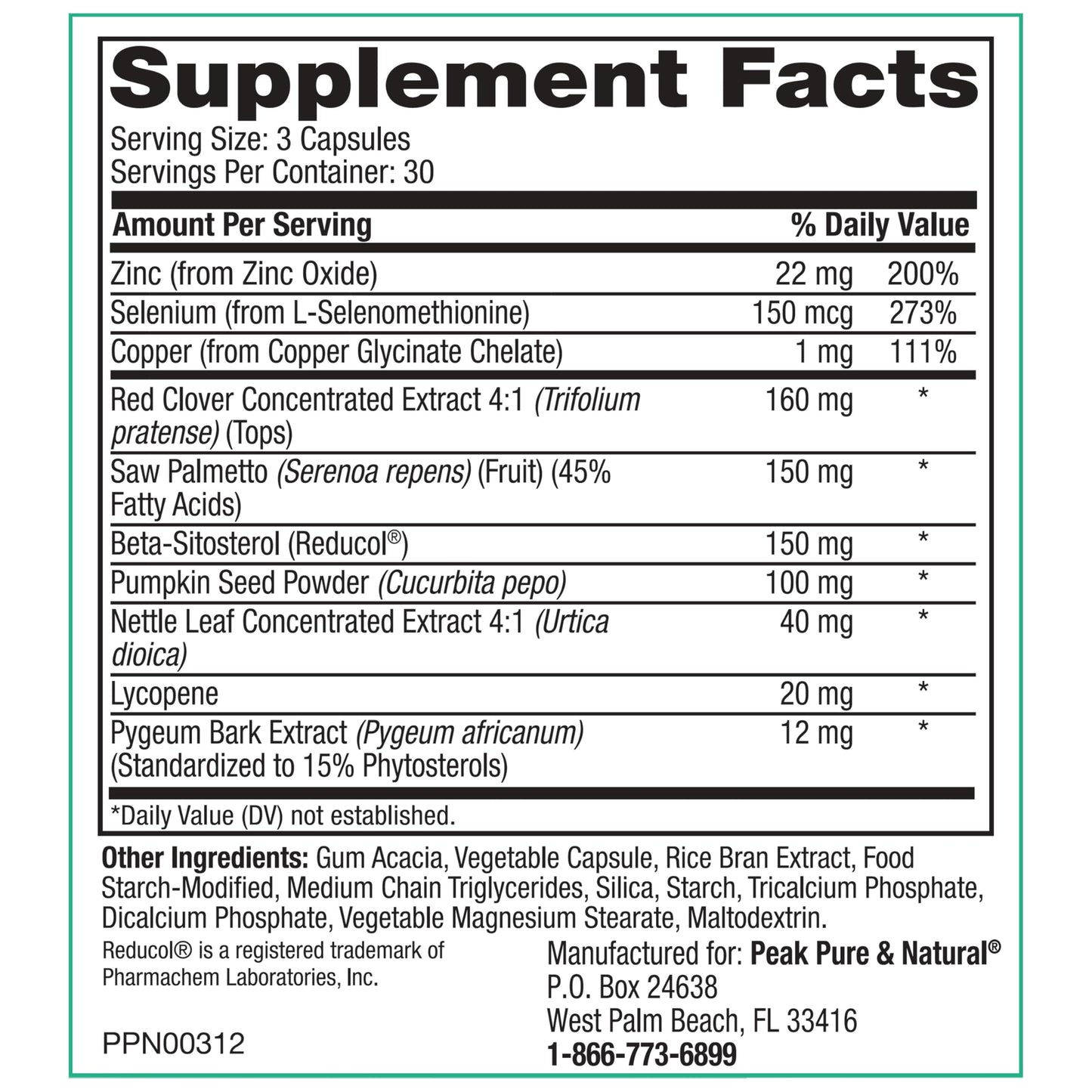 Peak Pure & Natural Peak Prostate Support Capsule 90 Count
