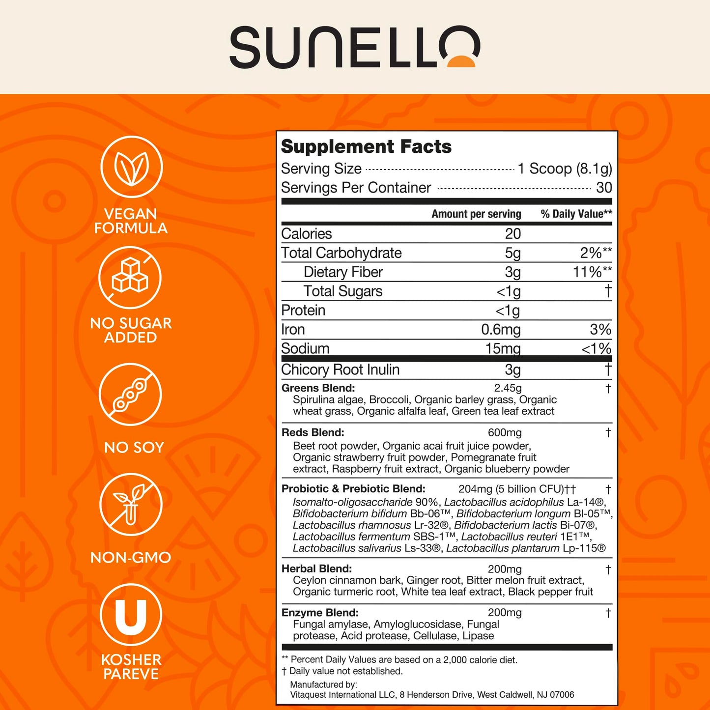 Sunello Super Greens Powder for Women – Gut Health, Melon Colada, 0 Sugar, 1 Ounce