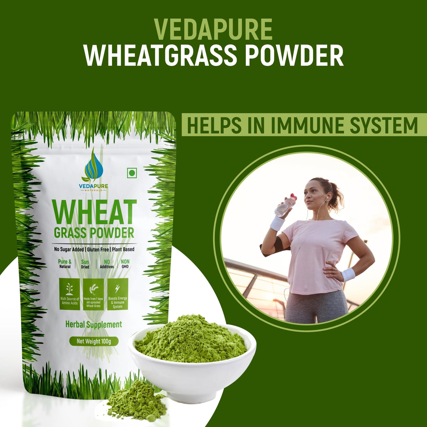VEDAPURE Organic Wheat Grass Powder 3.53 Ounce