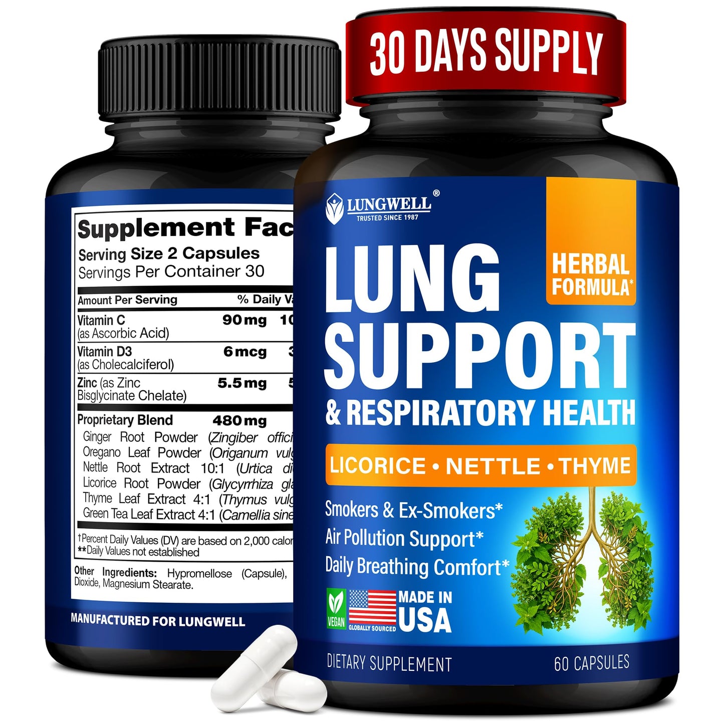 LUNGWELL Quit Smoking Aid for Lung Cleanse & Support Capsules, 60 Count