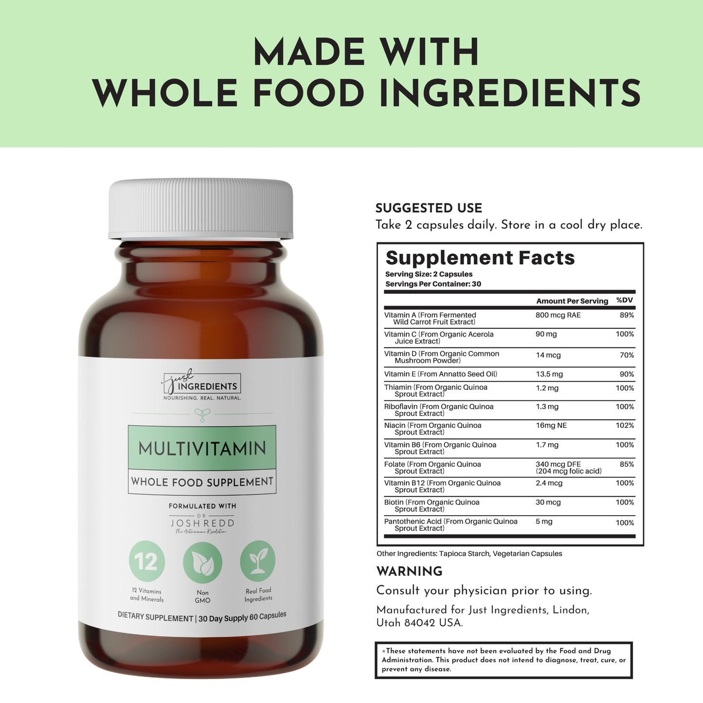 JUST INGREDIENTS Multivitamin Supplement Capsule, 60 Count