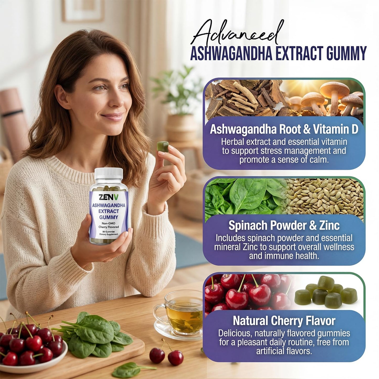 ZENV Ashwagandha Gummies with DHA & Vitamin D 60 Count