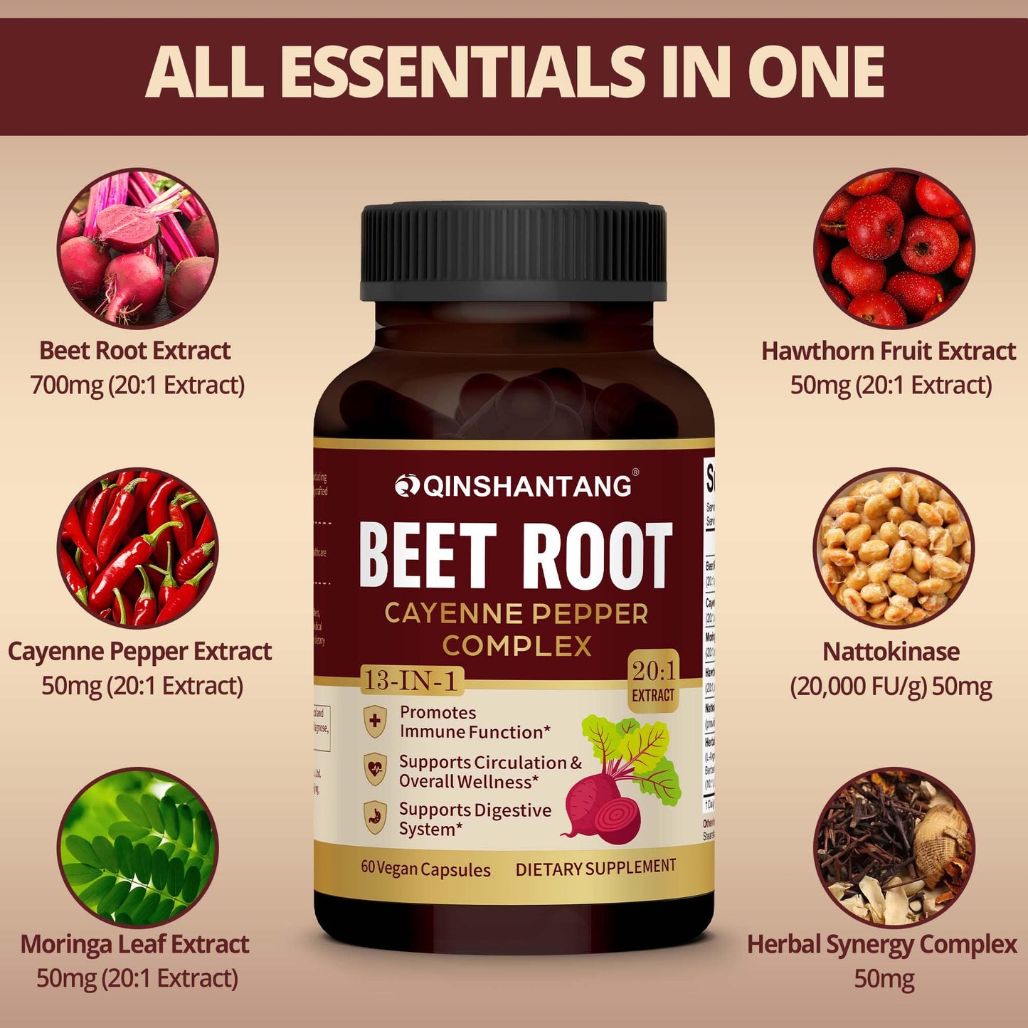 QIN SHAN TANG Beet Root Capsules, 60 Count