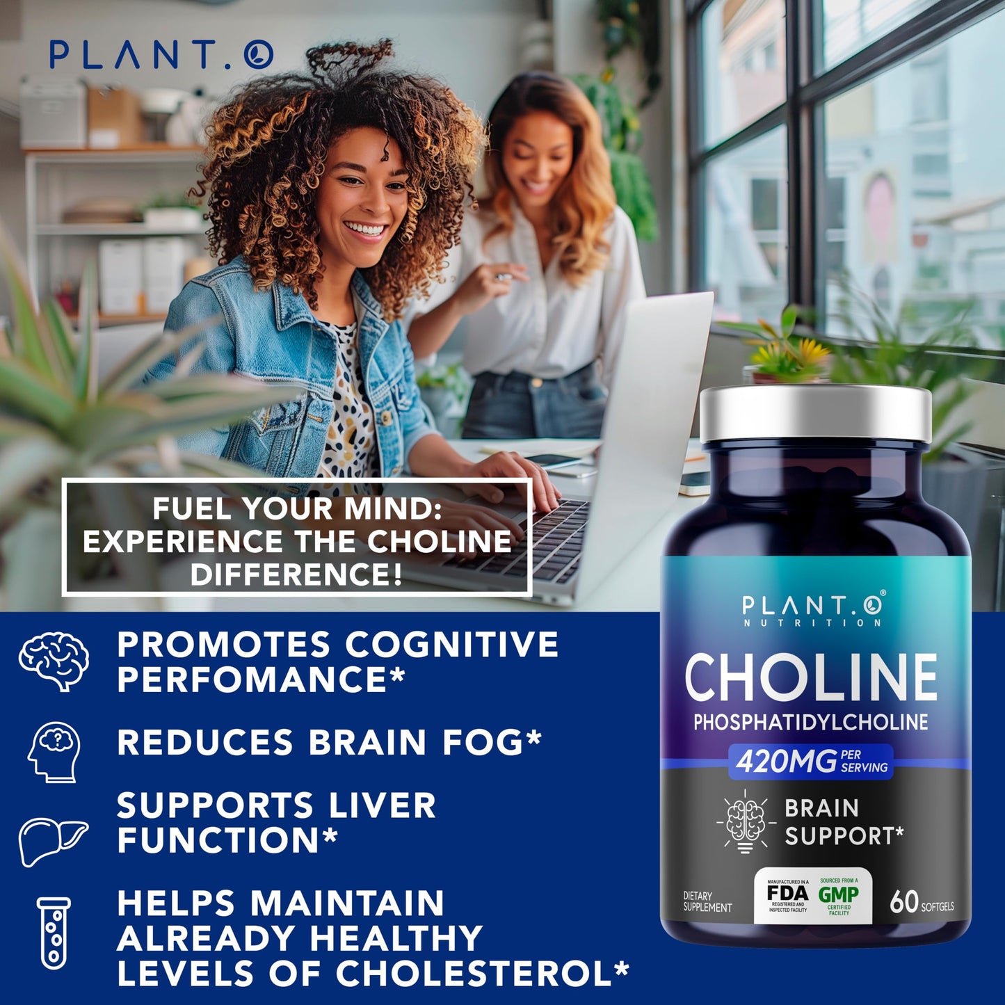 PLANT.O NUTRITION Choline Phosphatidyl Supplement Softgels 60