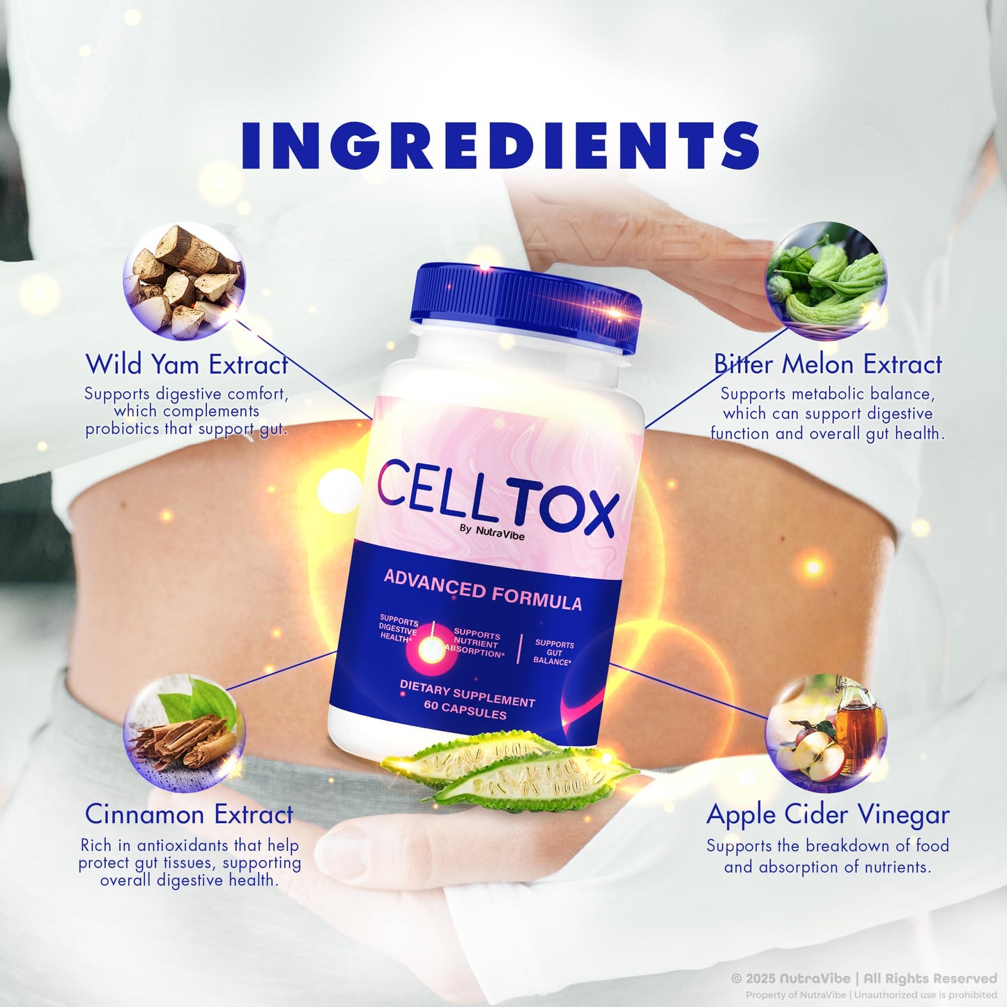 NutraVibe CellTox Daily Gut & Digestive Support for Digestion, Comfort & Microbiome Balance Capsules 180