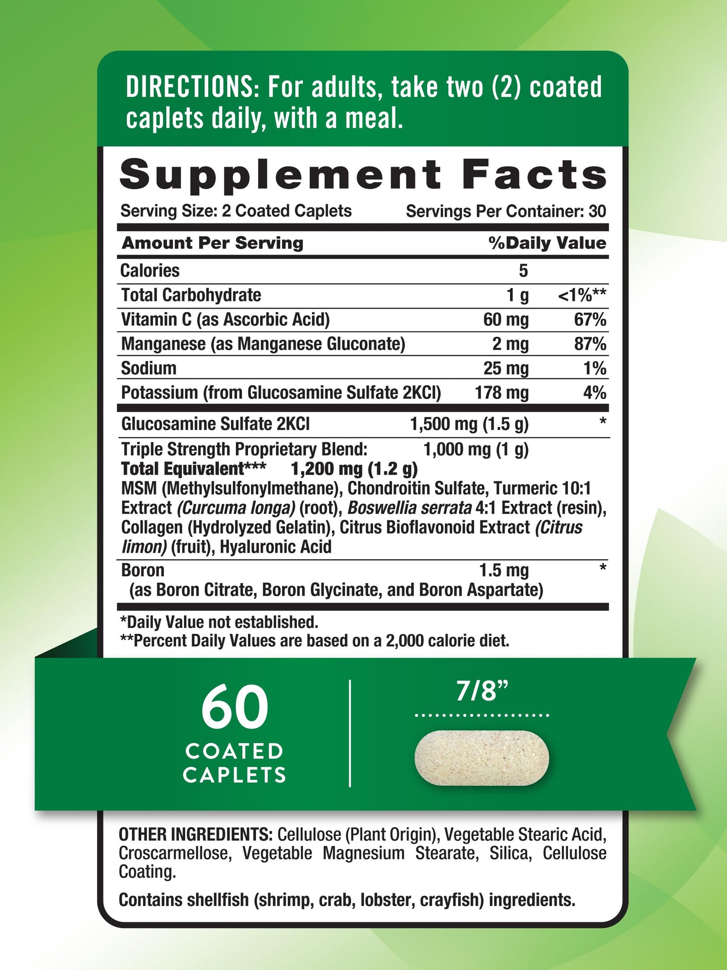 Nature's Truth Glucosamine Chondroitin MSM Complex Caplets 60