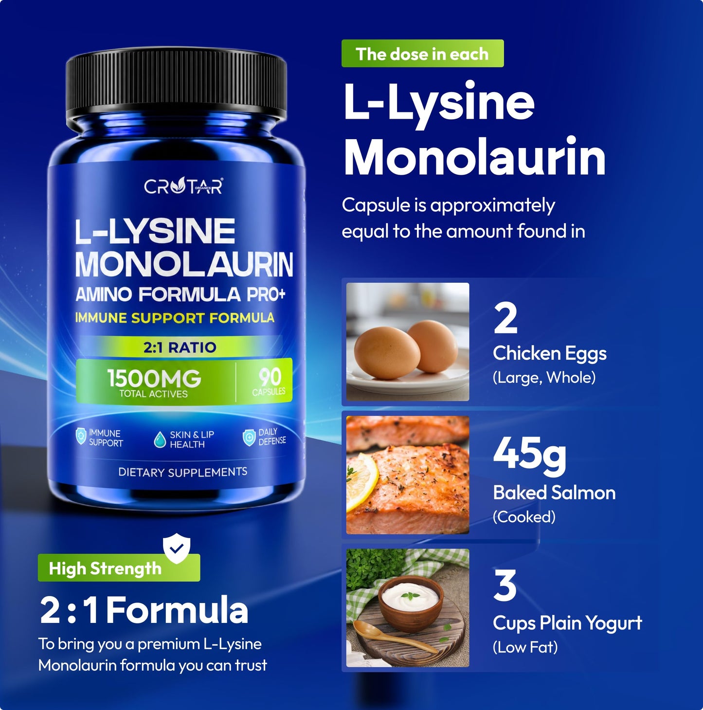 Crotar Origins Lysine 1000mg Capsules with Monolaurin, 90 Capsules