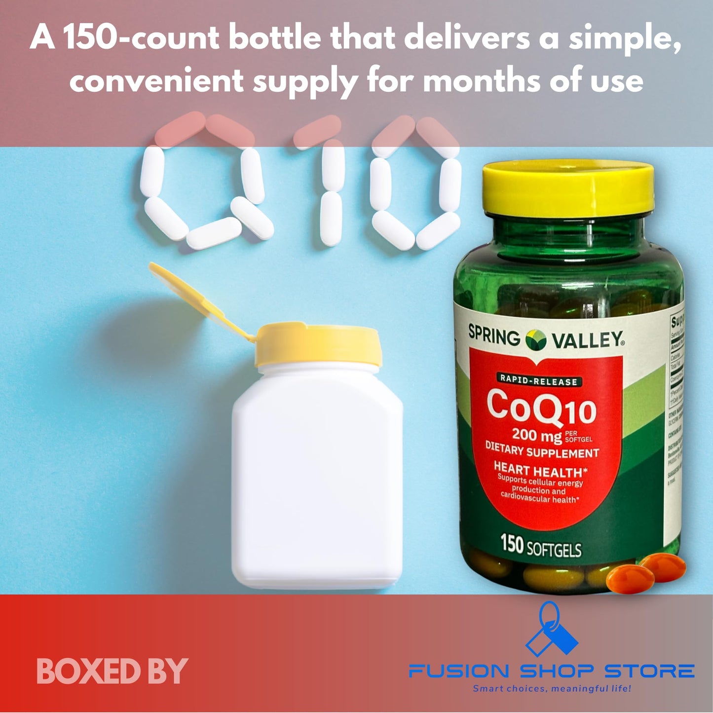 Fusion Shop Store CoQ10 200mg Rapid Release Softgels, 150 Count