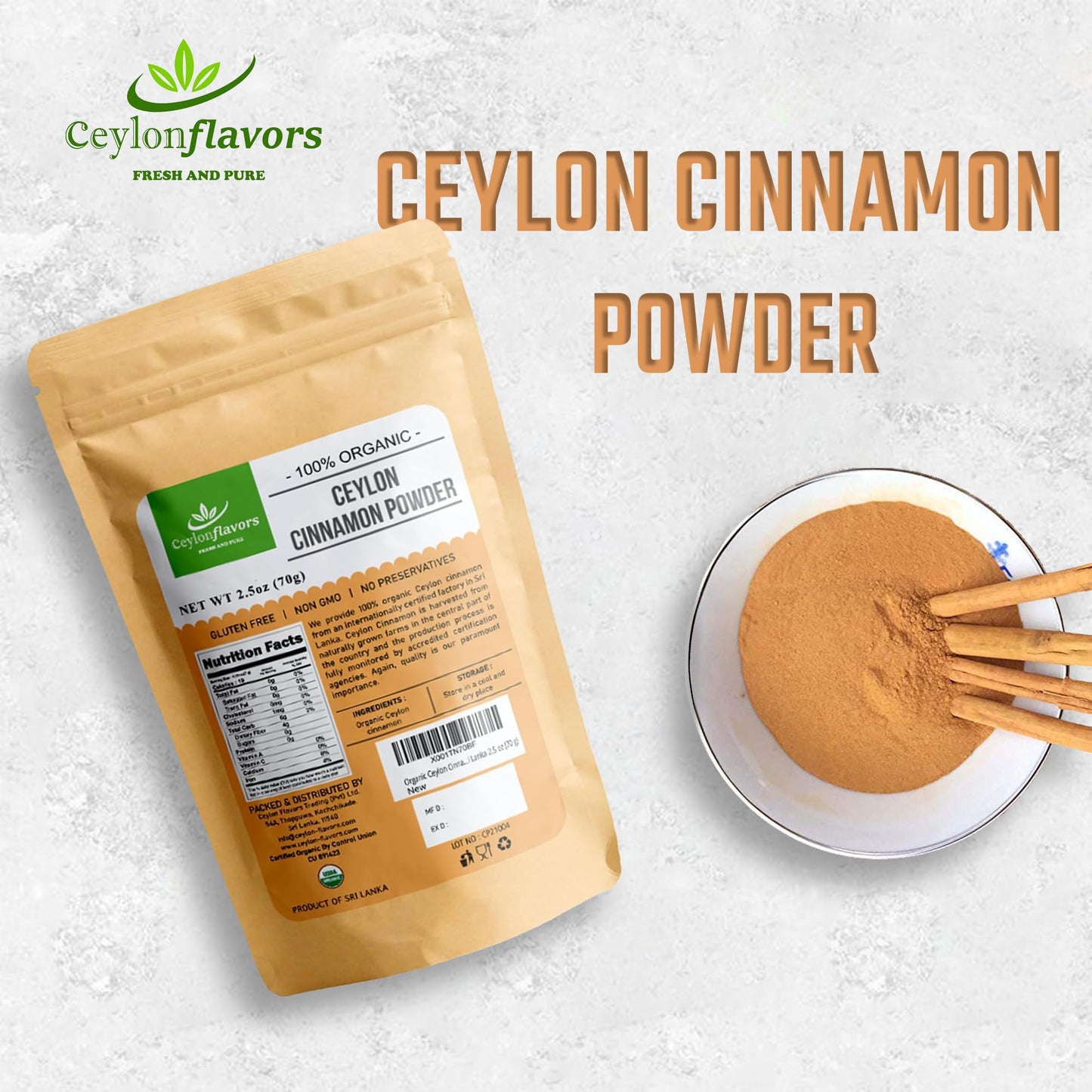 Ceylon Flavors Real Ceylon Cinnamon Powder, 2.5 oz