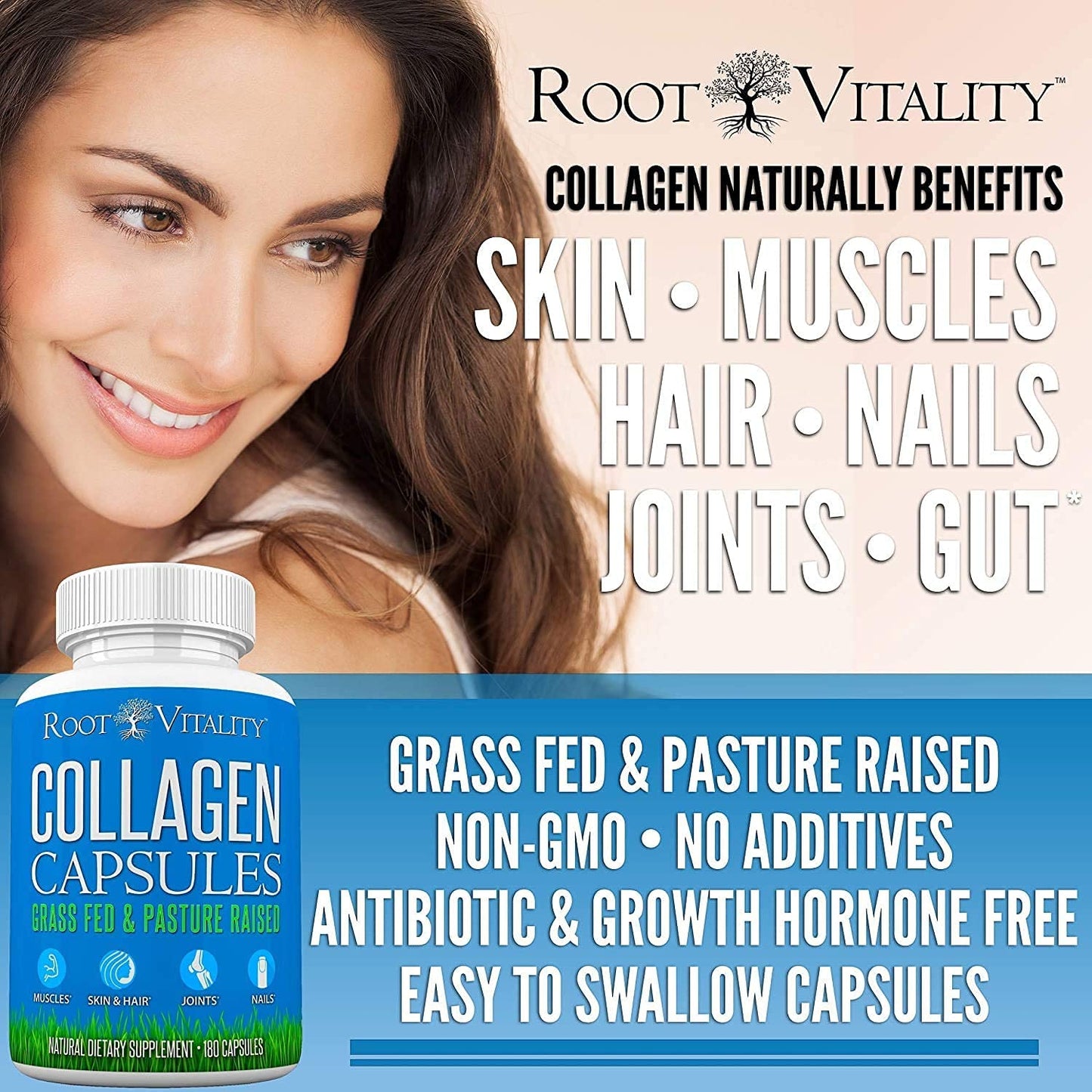 Root Vitality Collagen Peptides Capsules 180 Count