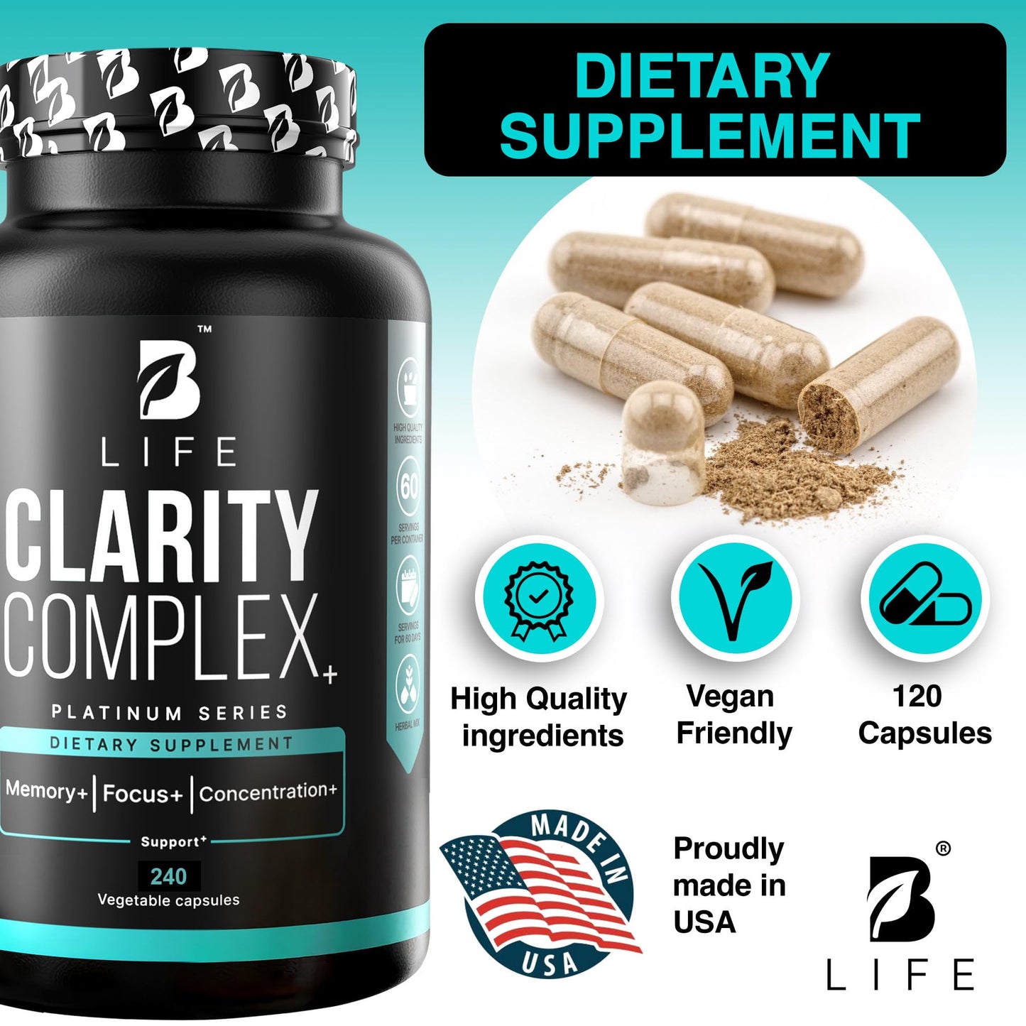 B Life Company Lion’s Mane Mushroom Capsules 240 Capsules