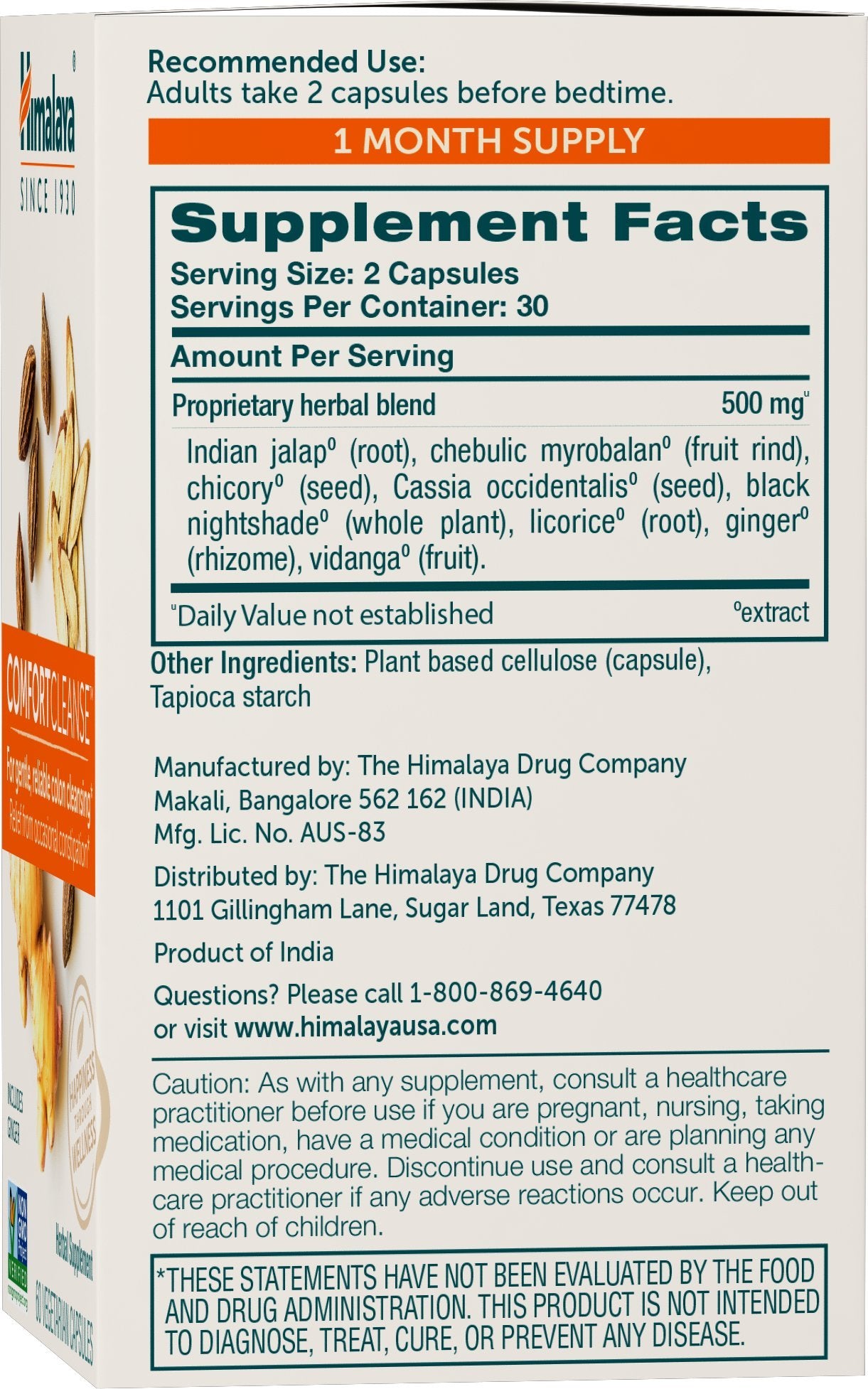 Himalaya ComfortCleanse for Detox and Gentle Colon Cleanse & Occasional Constipation, 60 Capsules