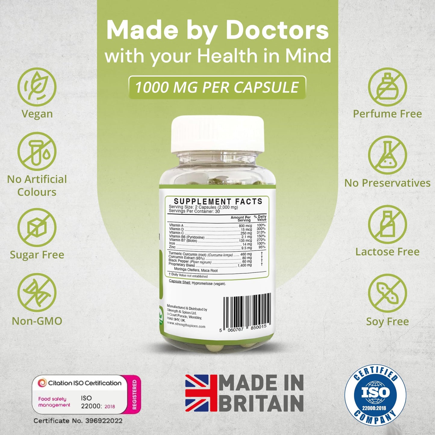 Strength & Spices Immune System Booster with Turmeric, Black Pepper, Moringa & Maca, Antioxidant-Rich Blend 60 Capsules
