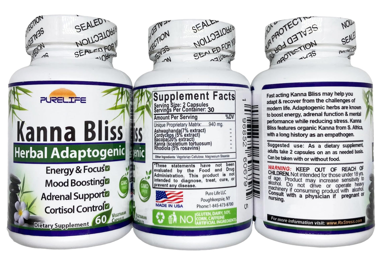PureLife Supplements Kanna Bliss - Herbal Adaptogenic 60 Capsules