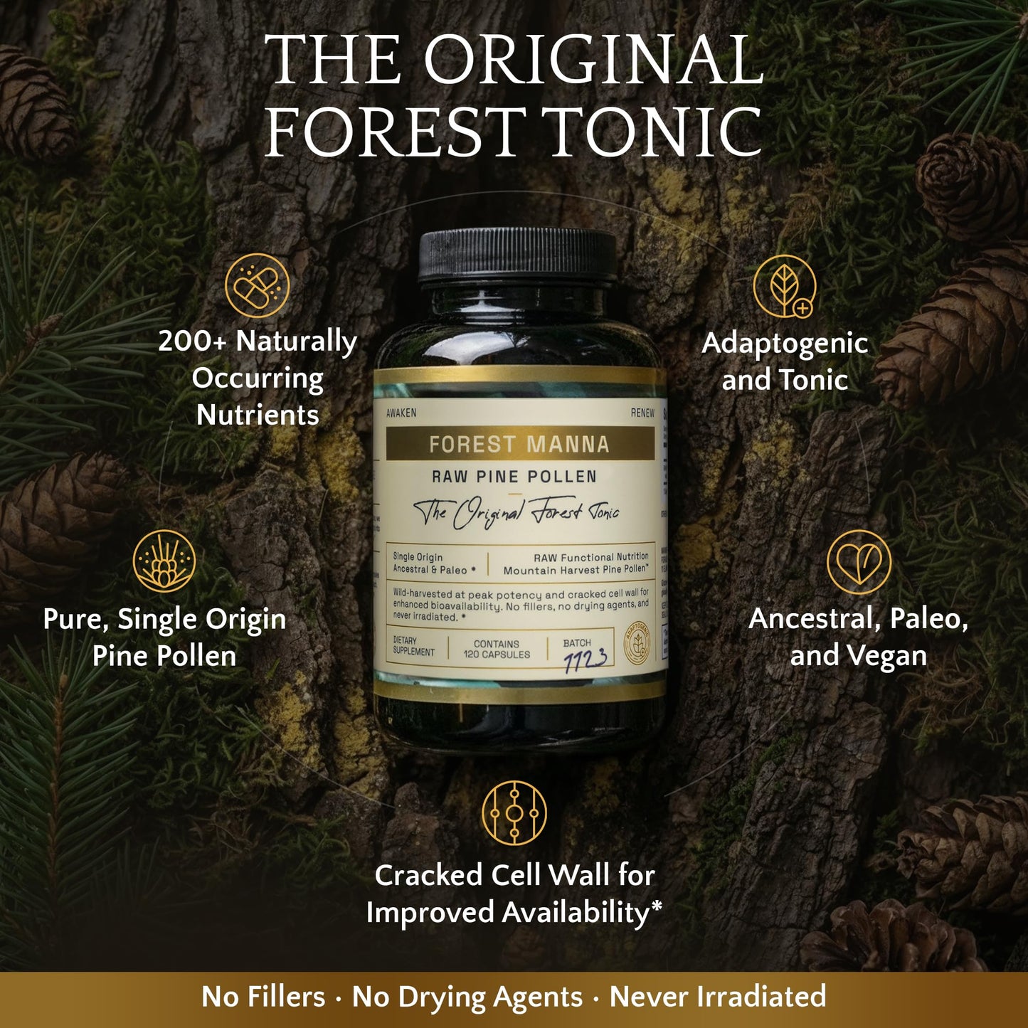 RAW Forest Foods Forest Manna RAW Pine Pollen Capsules 120 Count