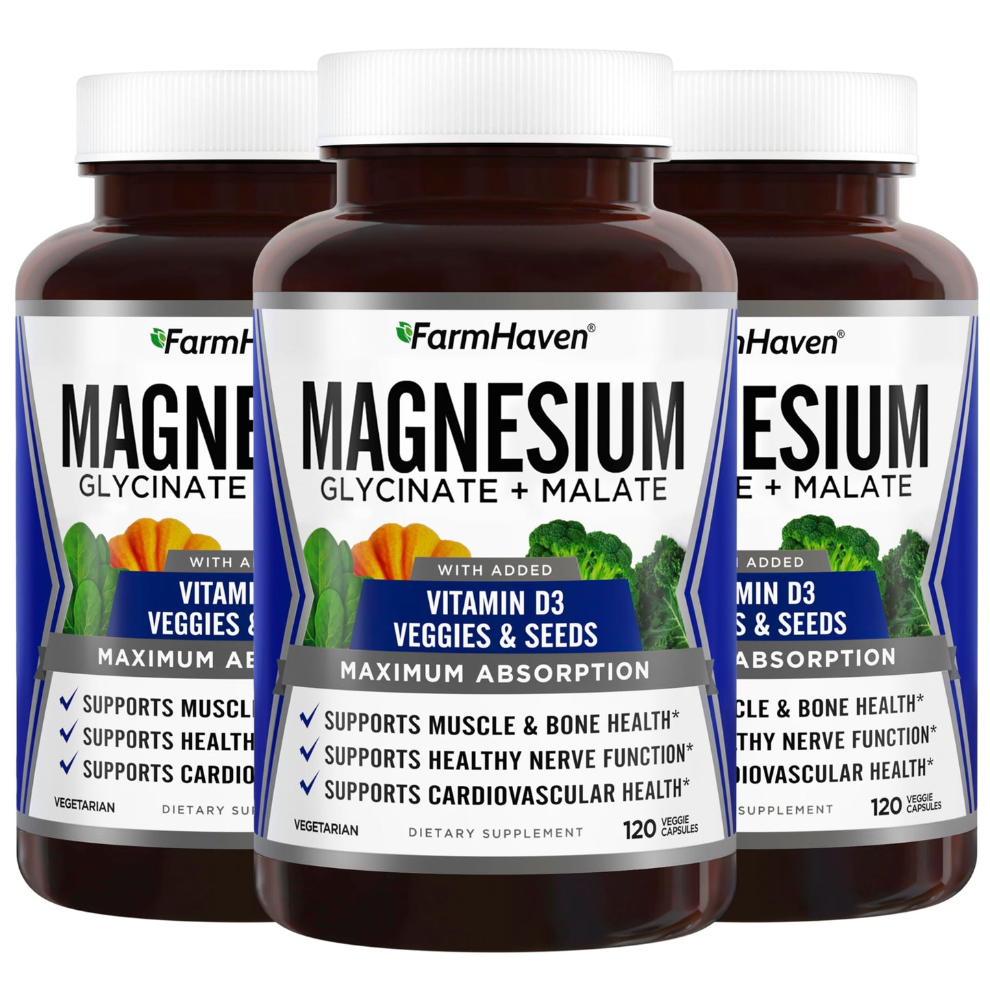 FarmHaven Magnesium Glycinate & Malate Complex with Vitamin D3 Capsules, 360 Count