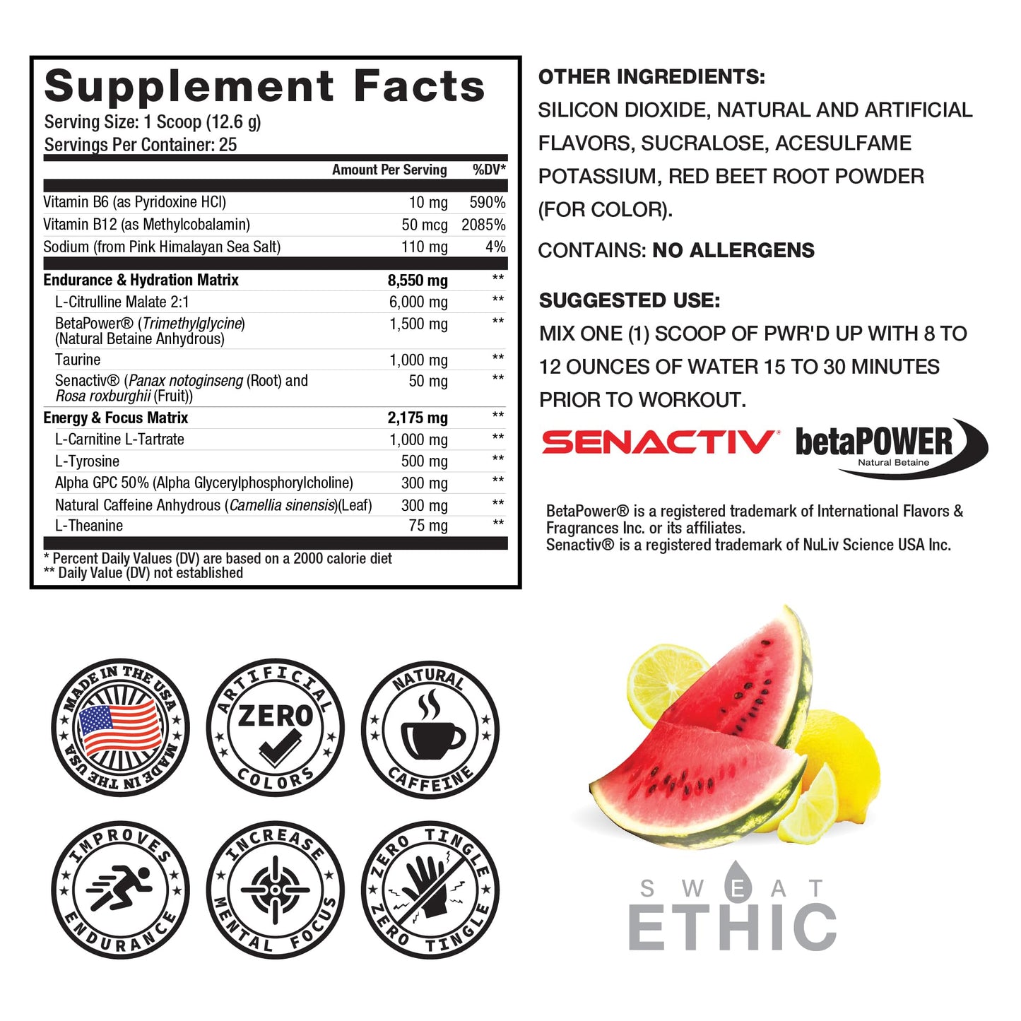 Sweat Ethic PWR’D UP Pre Workout Powder, 12 Ounce