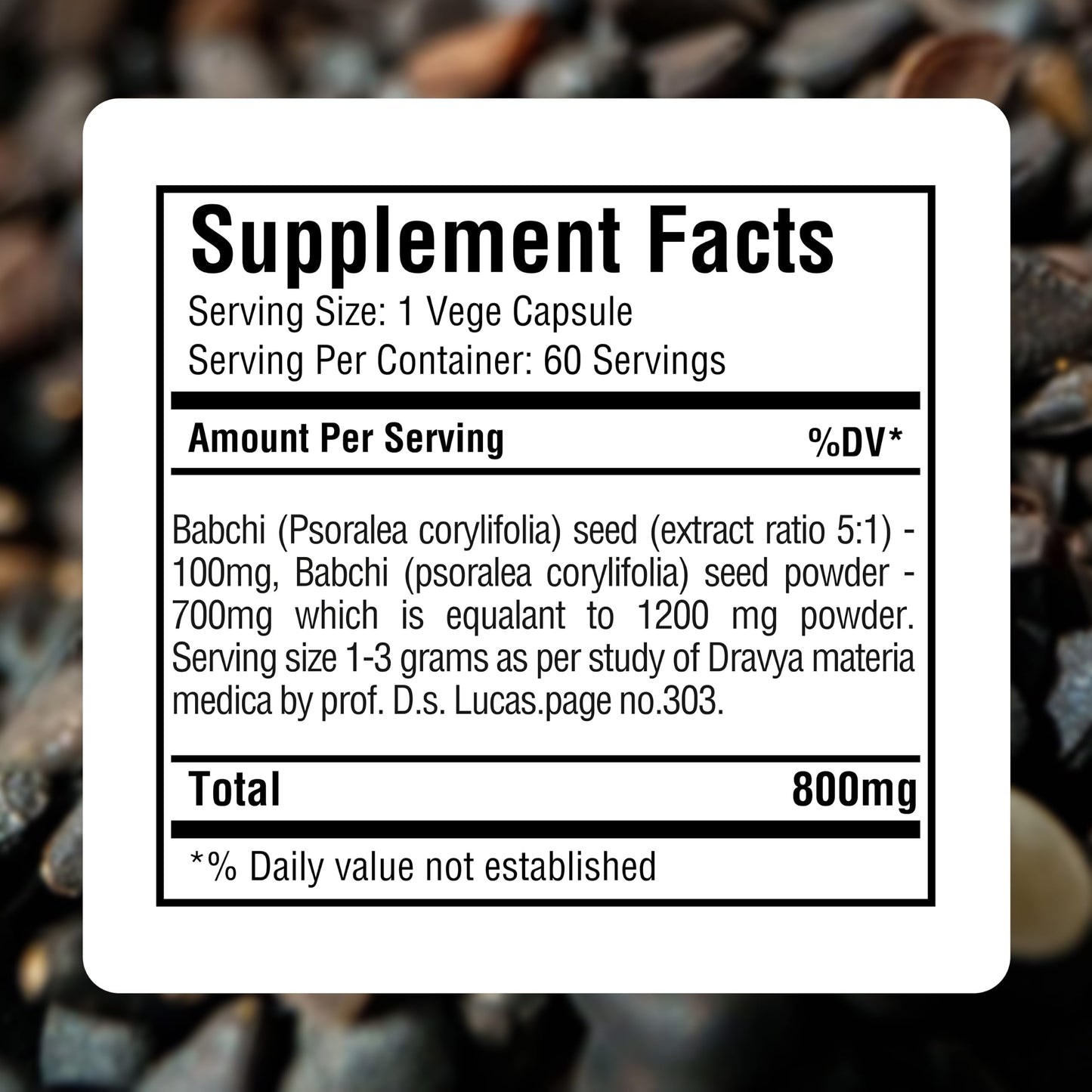 Herbsforever Babchi(Bakuchi/Psoralea corylifolia)-Extra Strength(5:1) Extract, Equiv. to 1200mg Seeds Powder Per Serving- White Spot & Patches Reduction|Skin Clear & Uniform Capsules, 60 Count