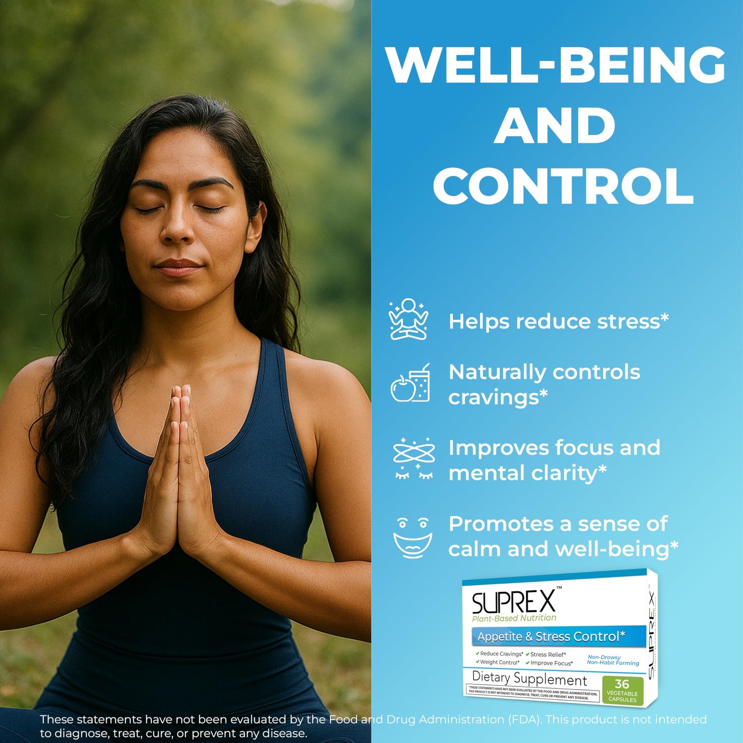 suprex Appetite & Stress Control – Plant-Based with 5-HTP, Ashwagandha, GABA, Garcinia, Glucomannan & Herbal Extracts – Supports Appetite & Stress Balance – Vegan Capsules 36 Count