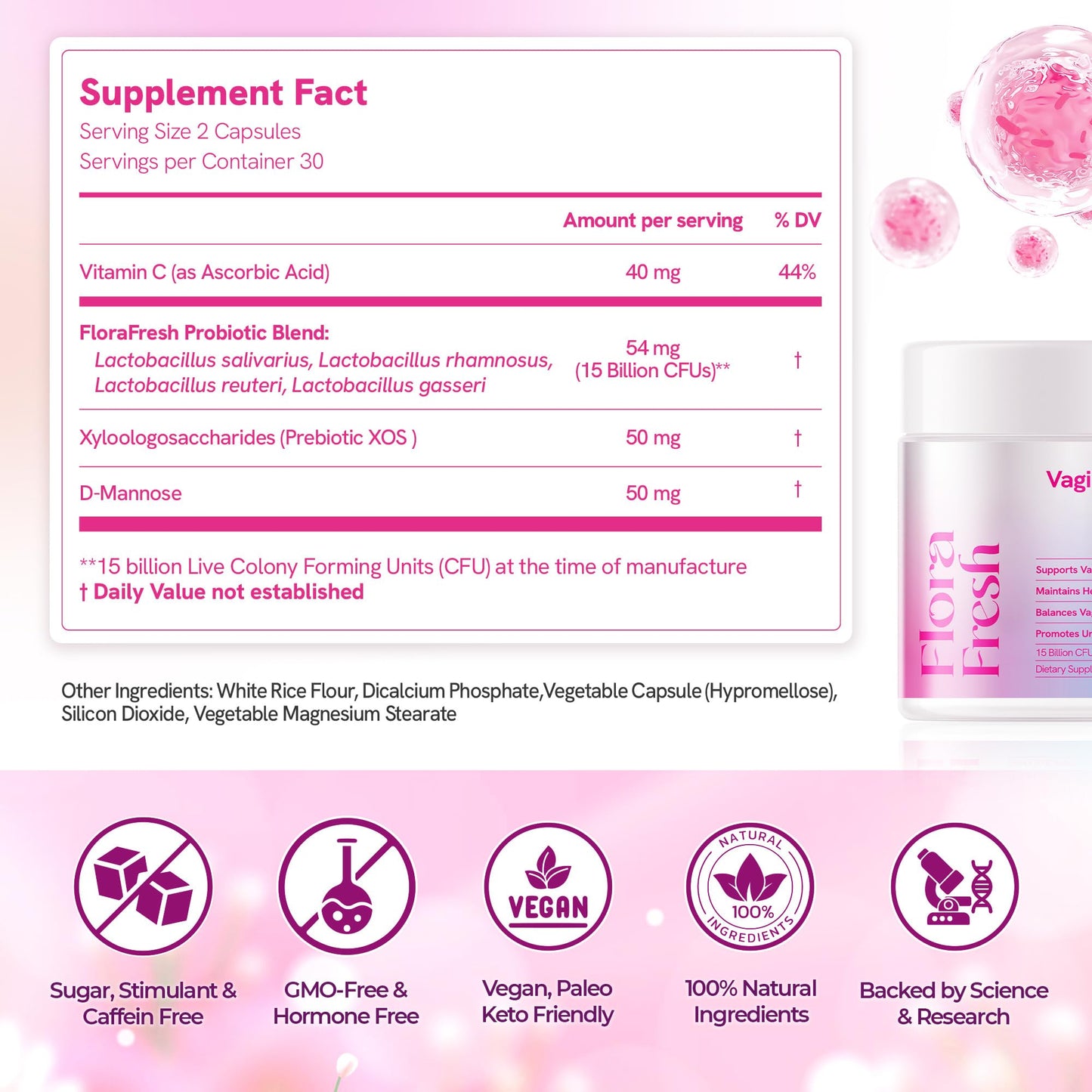 Wellness Nest Vaginal Probiotics for Women Vaginal Health, Prebiotic + Probiotic, 15 Billion CFUs, 60 Capsules