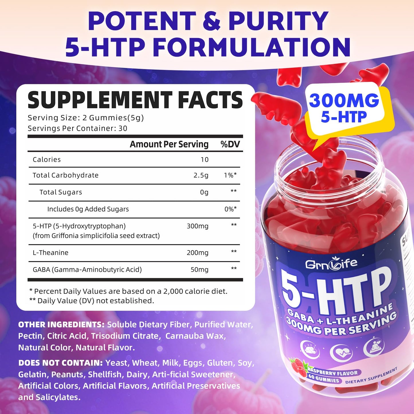 GrnLife 300mg 5-HTP Gummies, 60 Count