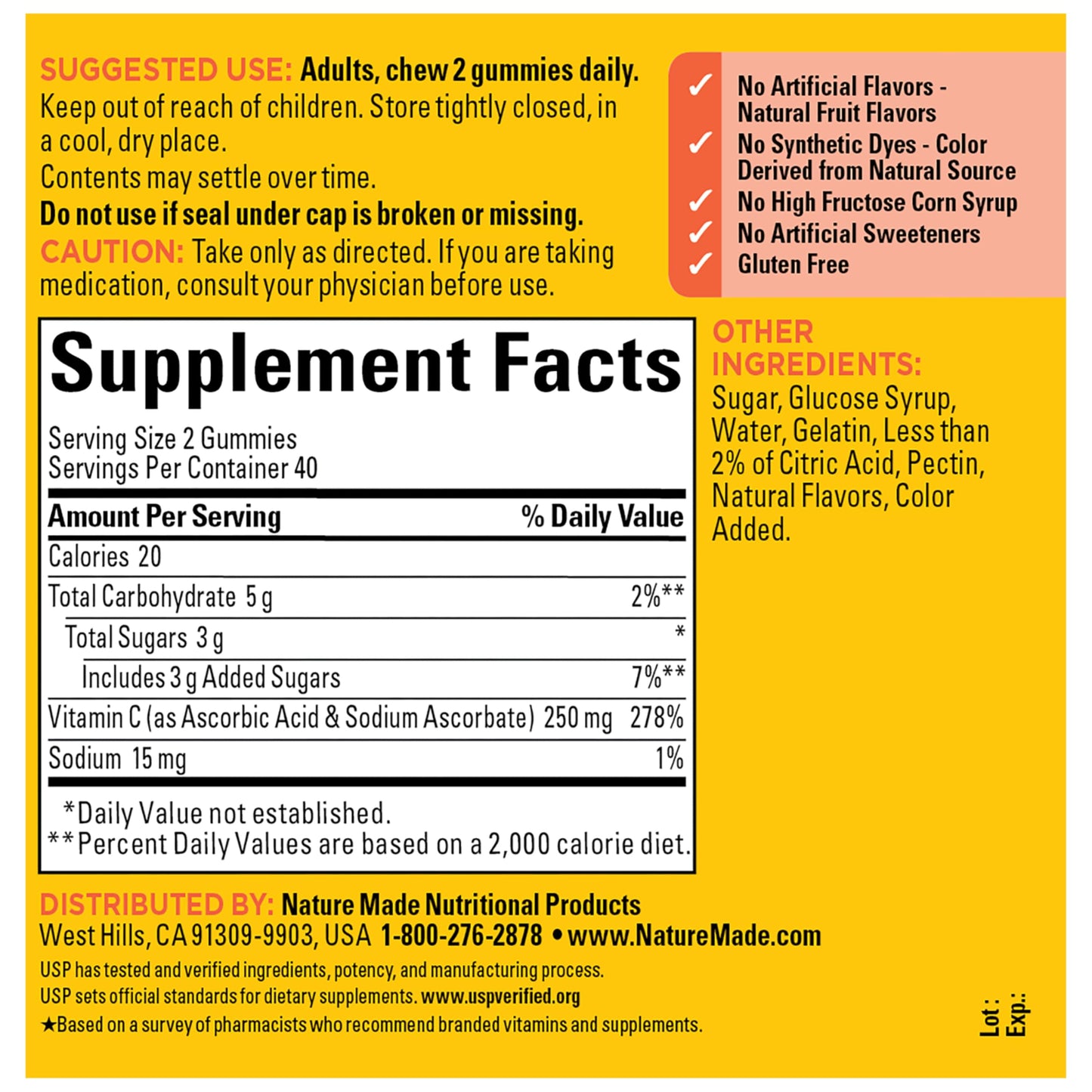 Nature Made Vitamin C 250 mg Per Serving Gummies, 80 Count
