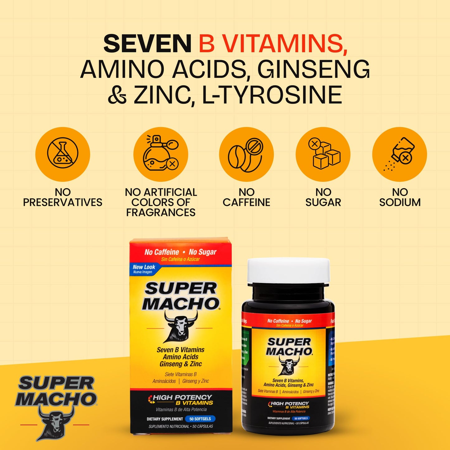 Super Macho High Potency B Vitamins and Amino Acids Softgels 50 Count