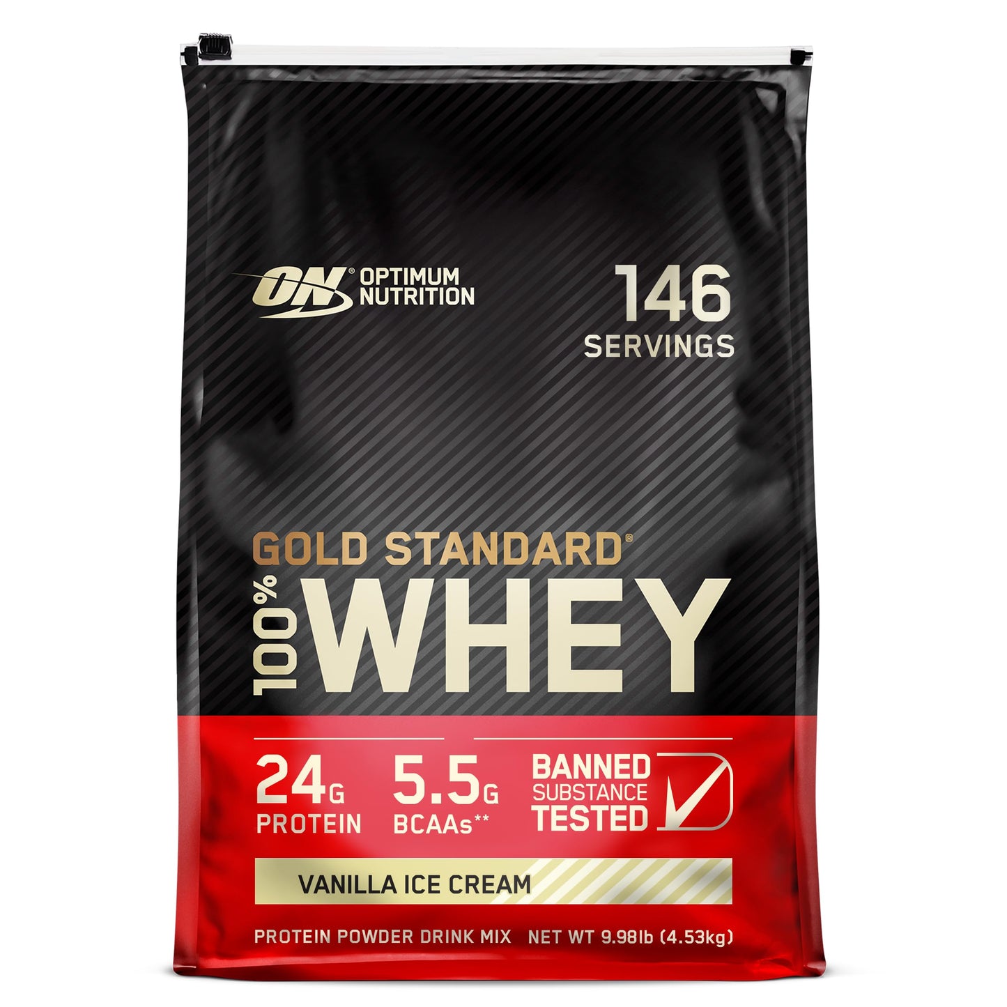 Optimum Nutrition Gold Standard 100% Whey Protein Powder Vanilla Ice Cream, 9.98 lb, 146 Servings