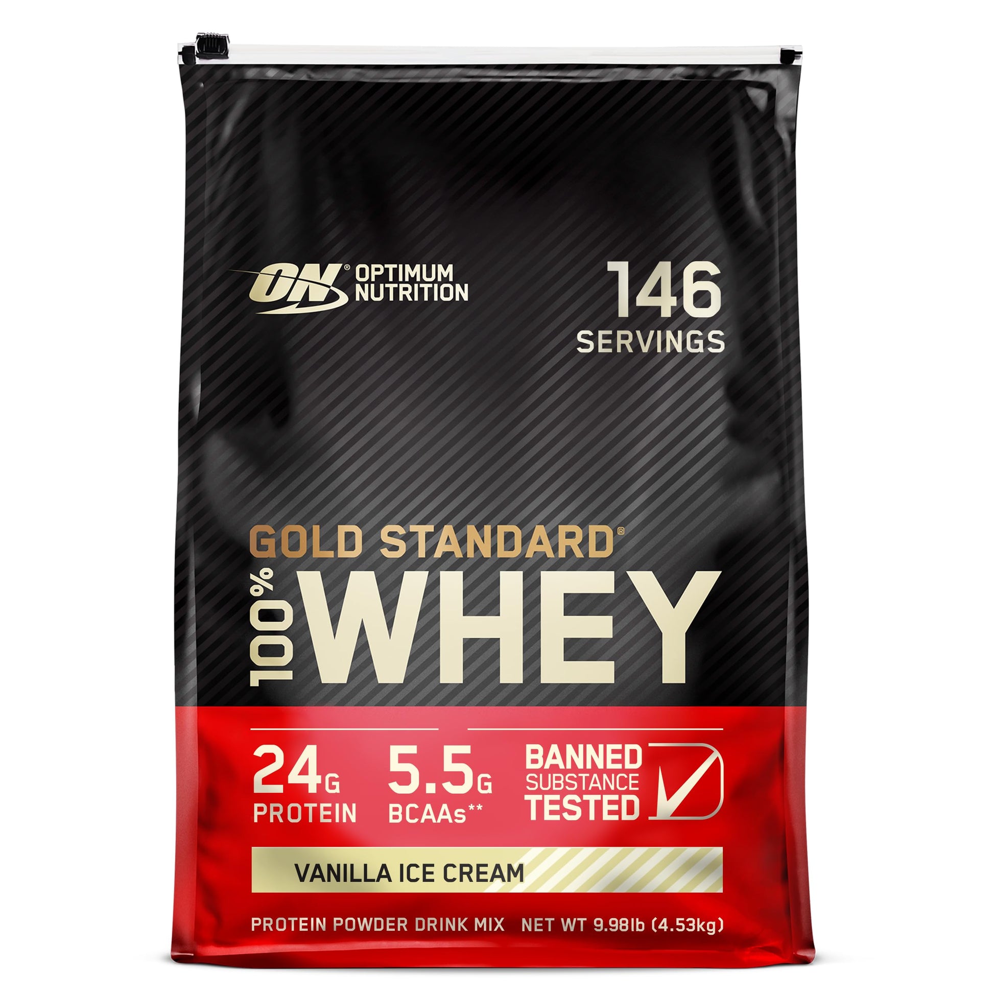 Optimum Nutrition Gold Standard 100% Whey Protein Vanilla Ice Cream Powder, 146 Servings