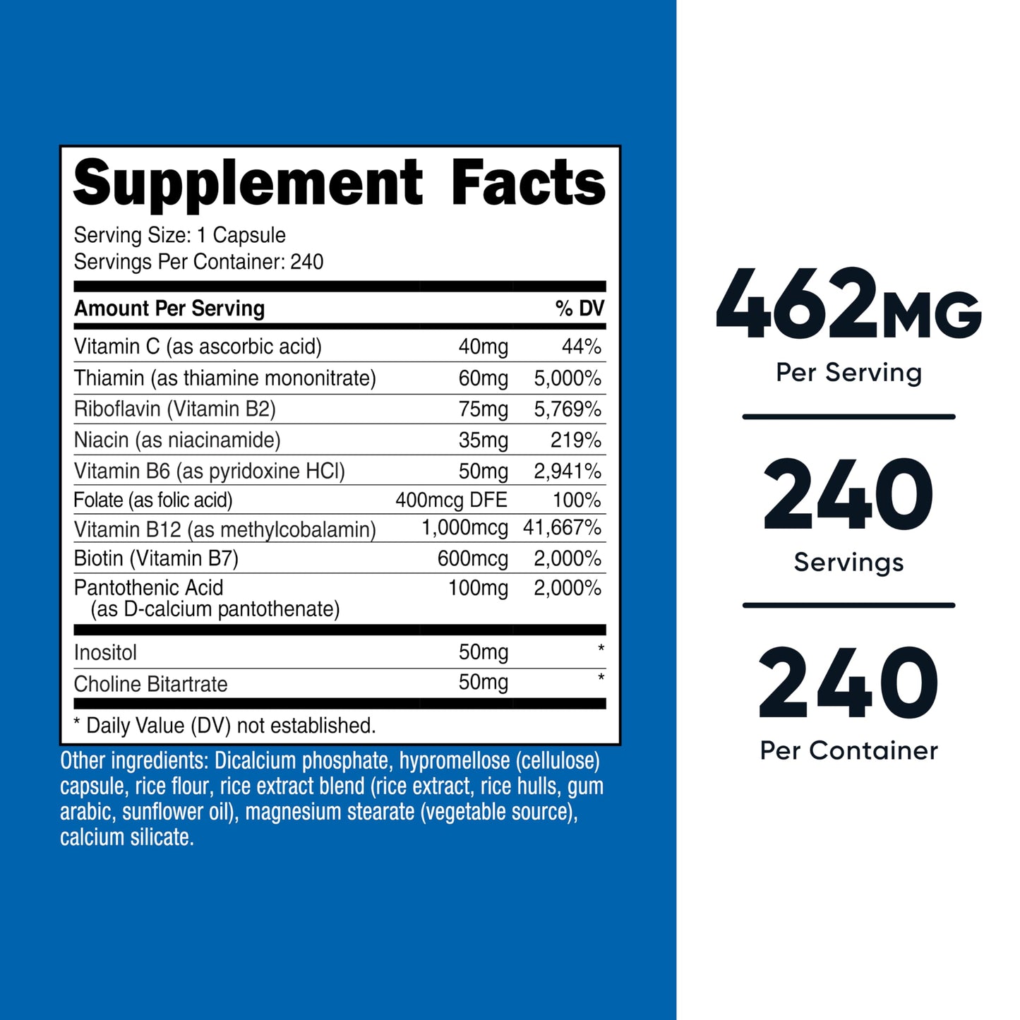 Nutricost Vitamin B Complex 462mg Capsules, 240 Capsules