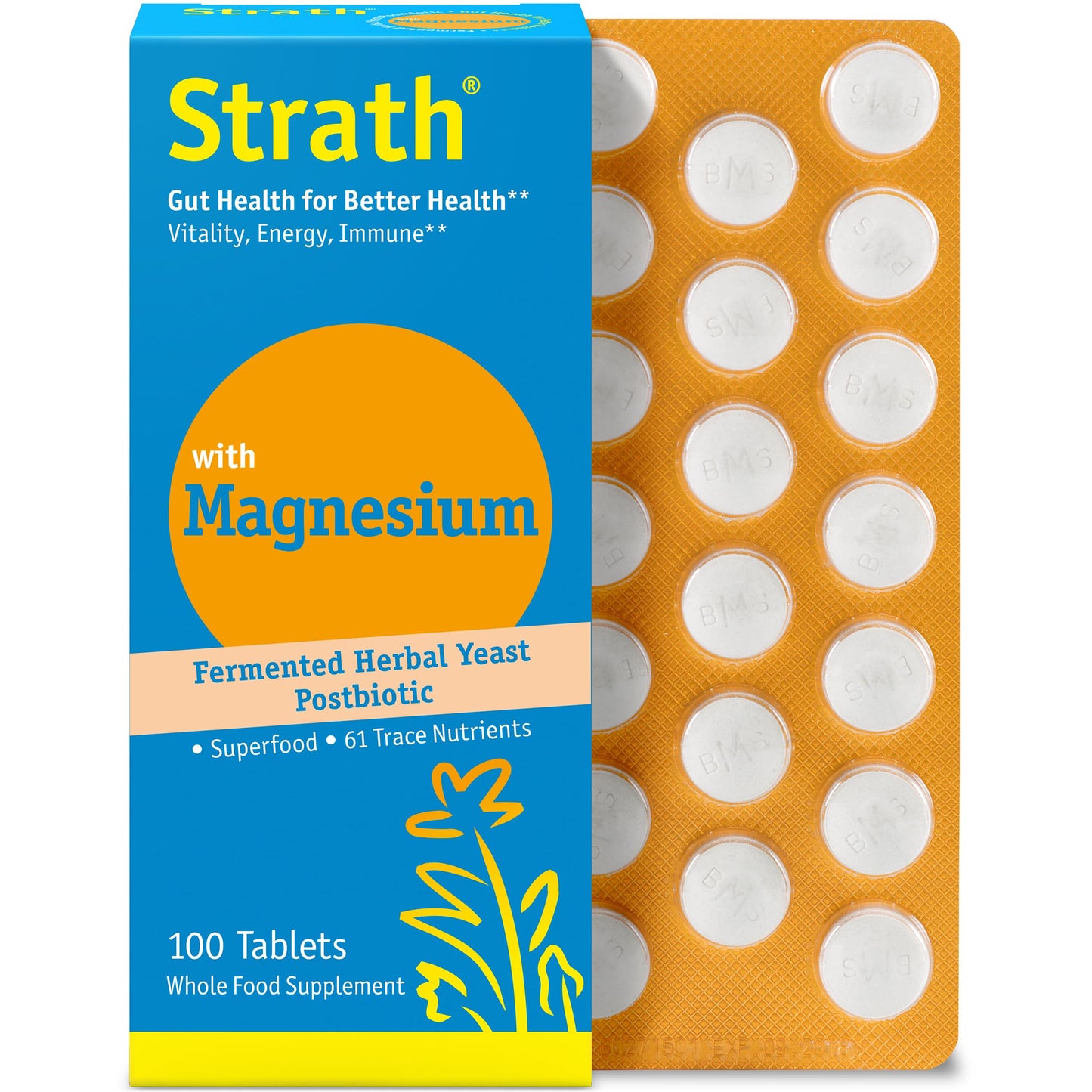 Bio-Strath Strath with Magnesium Herbal Yeast Postbiotic 100 Tablets Tablet 1 Count