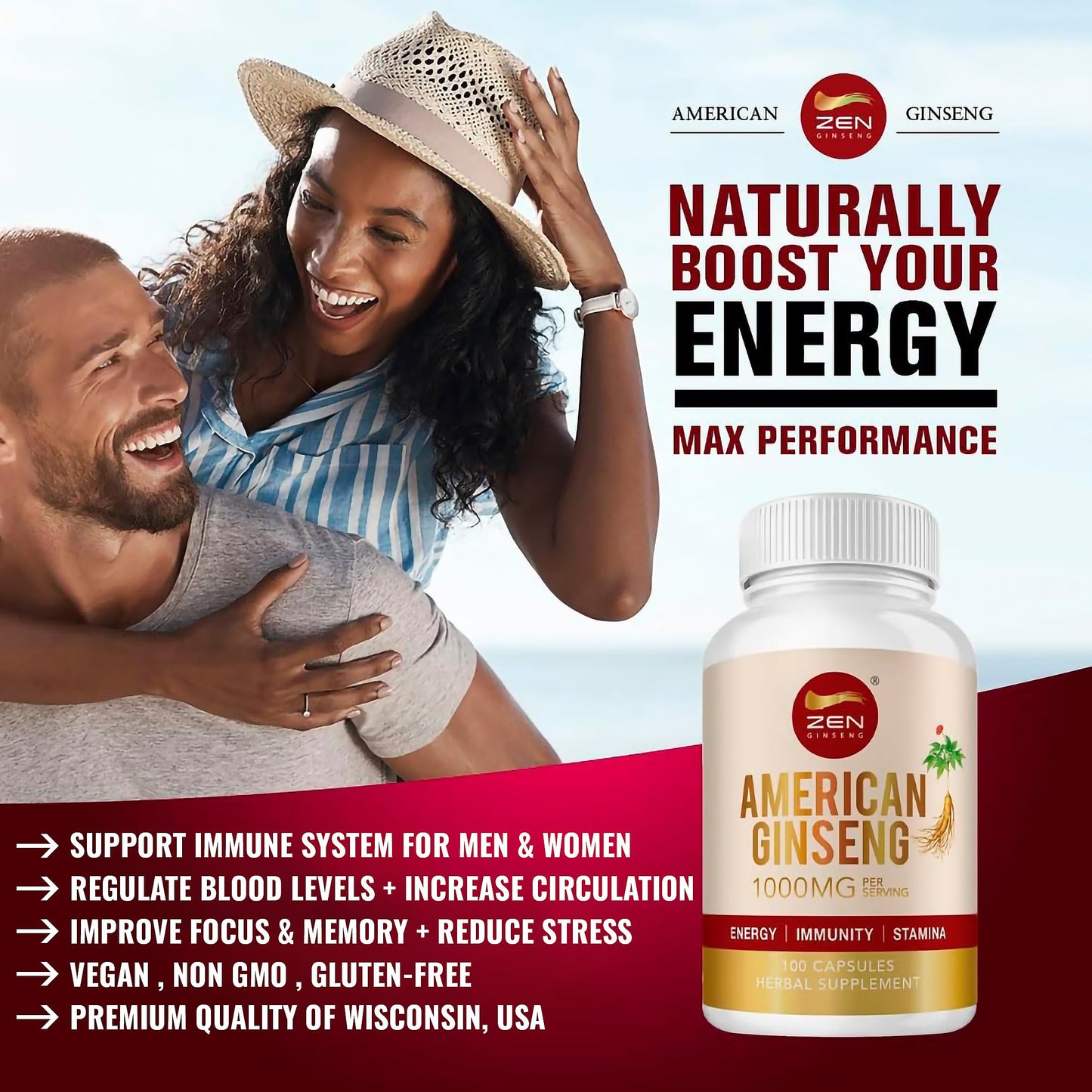 Zen Ginseng American Ginseng 500mg, 100 Capsules