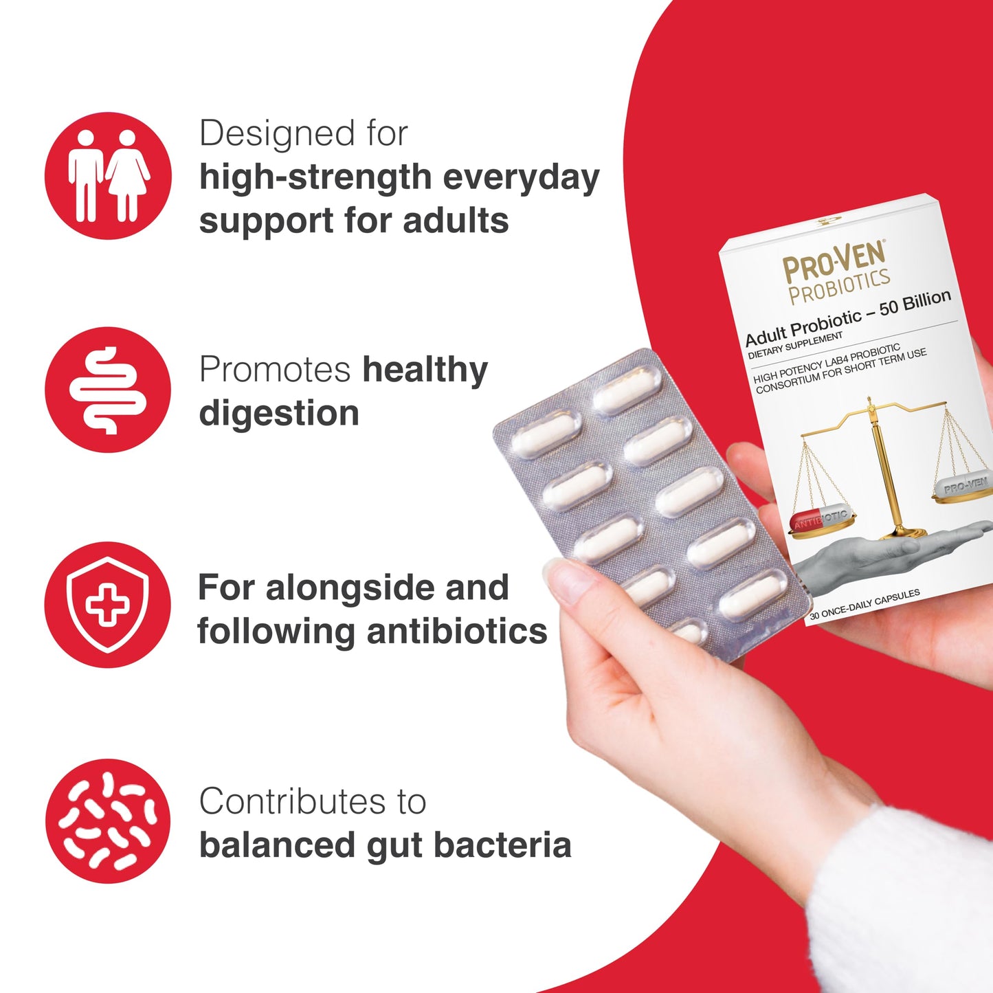 Pro-Ven Daily Probiotics for Women & Men 50 Billion CFU Digestive & Immune Support High Strength Acidophilus Probiotic, 30 Capsules