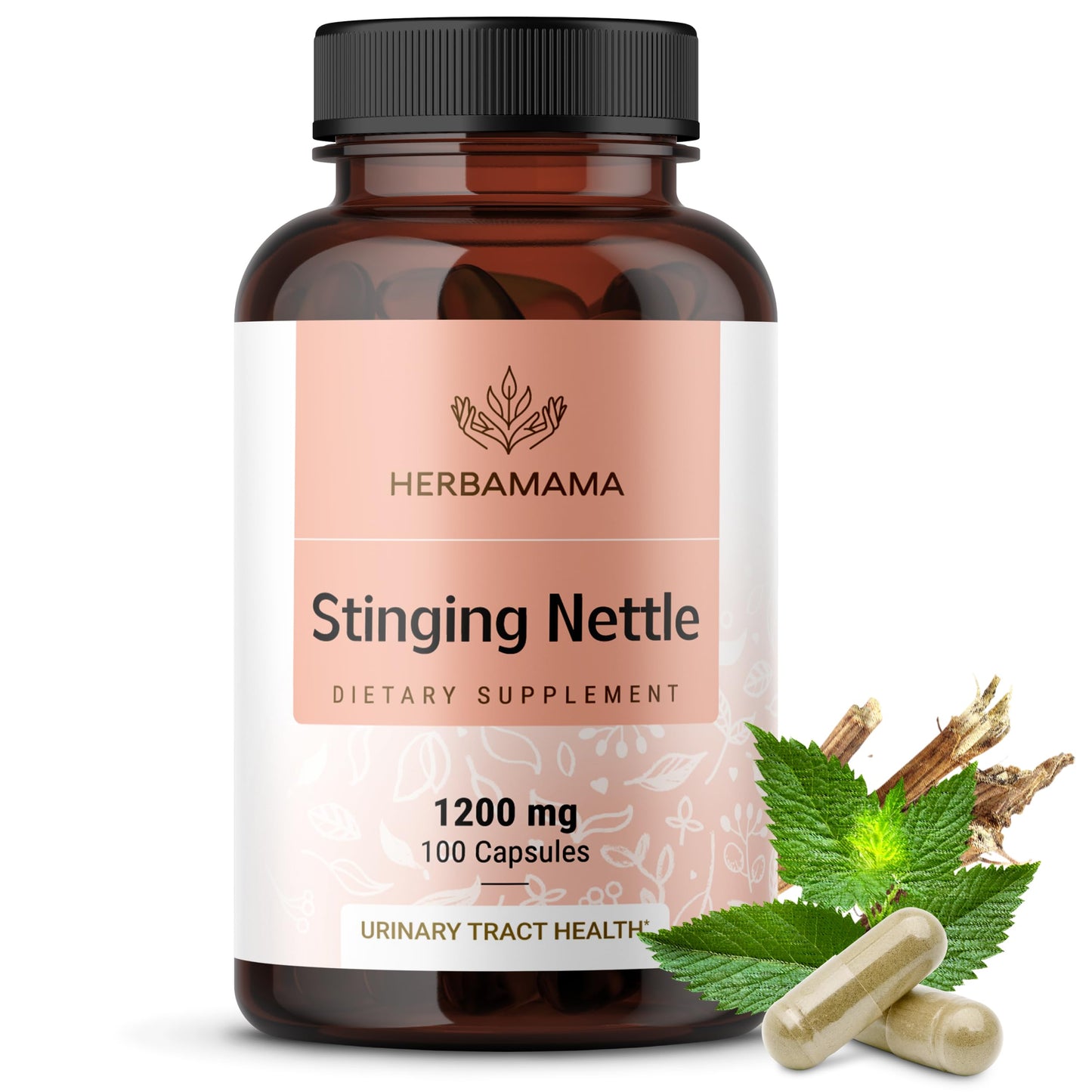 HERBAMAMA Stinging Nettle Capsules 1200mg Root Extract for Urinary Tract Support, Vegan, Non-GMO, 100 Count