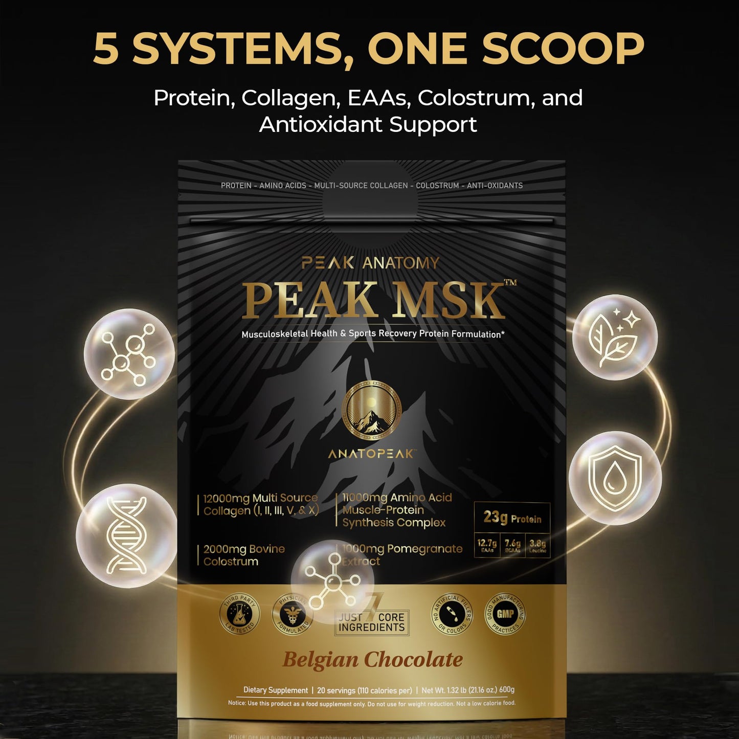ANATOPEAK Peak MSK 5-in-1 Multi Collagen Protein Powder for Musculoskeletal Support, Essential Amino Acids, Post Workout Recovery Powder 21.16