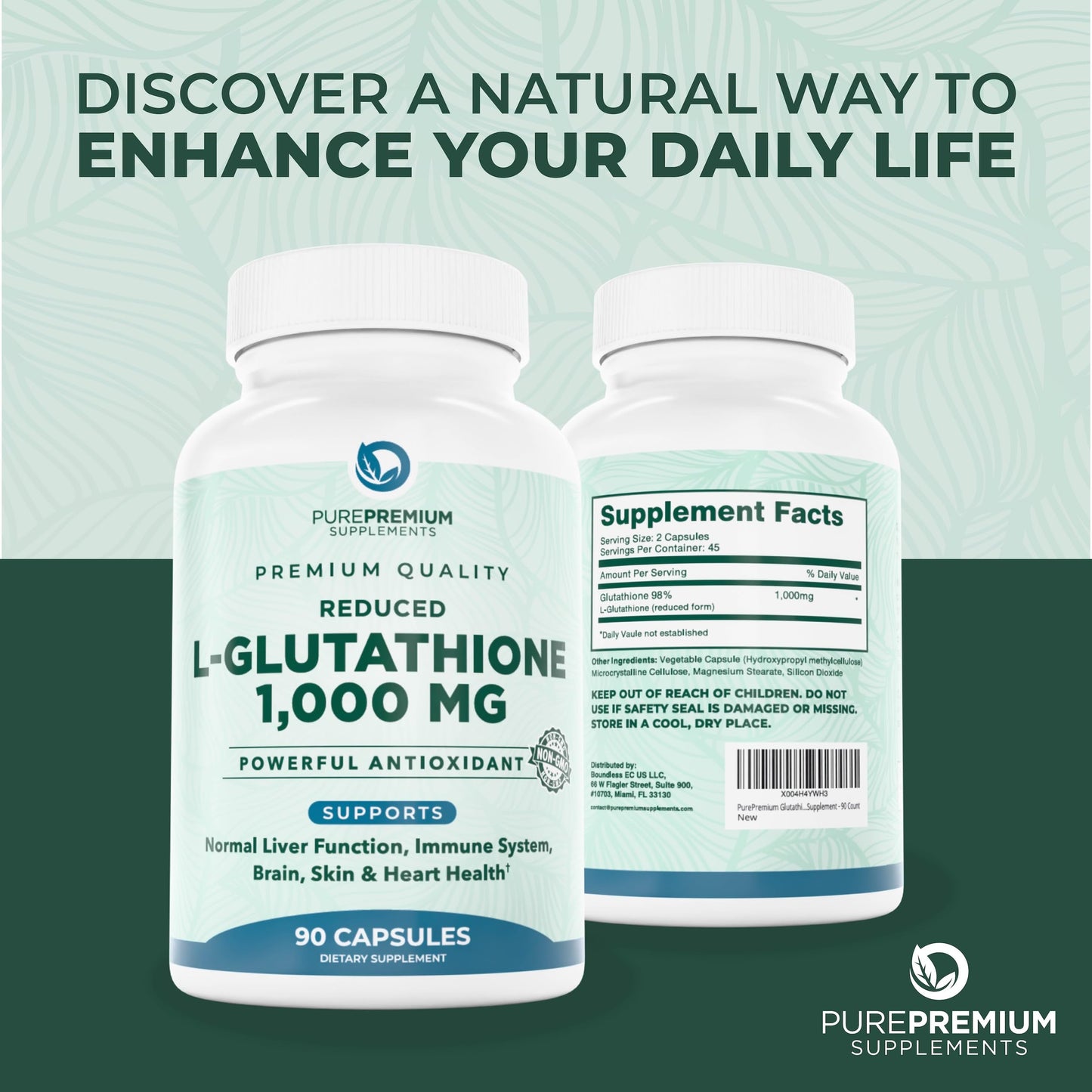 PurePremium Supplements Reduced Glutathione 500mg Per Capsule, 180 Capsules