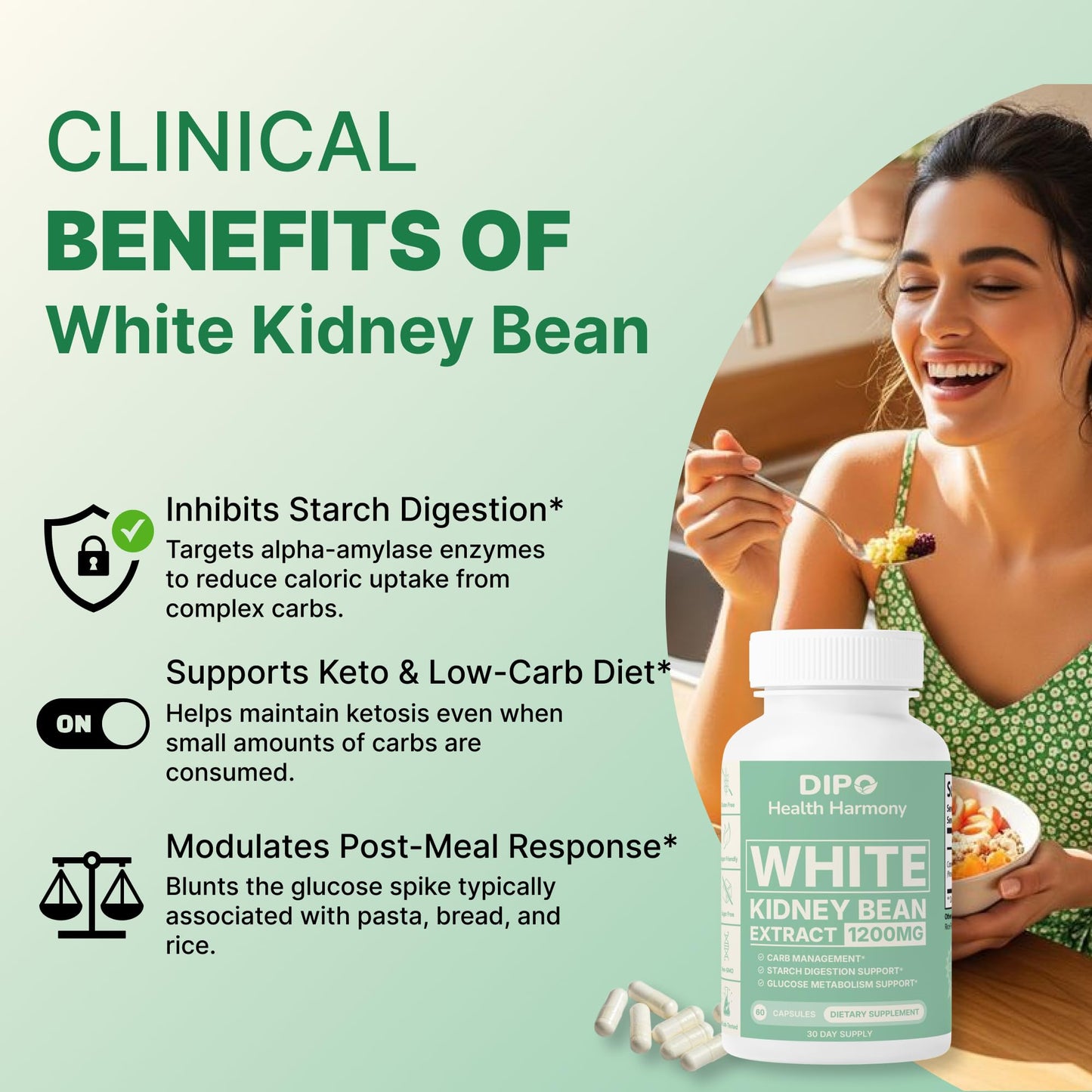 DIPO HEALTH HARMONY White Kidney Bean Extract Carb Blocker Capsules, 60 Count