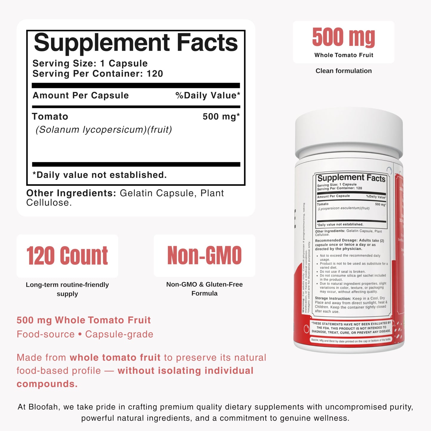 Bloofah Lycopene Supplement Capsules 500mg, 120 Count