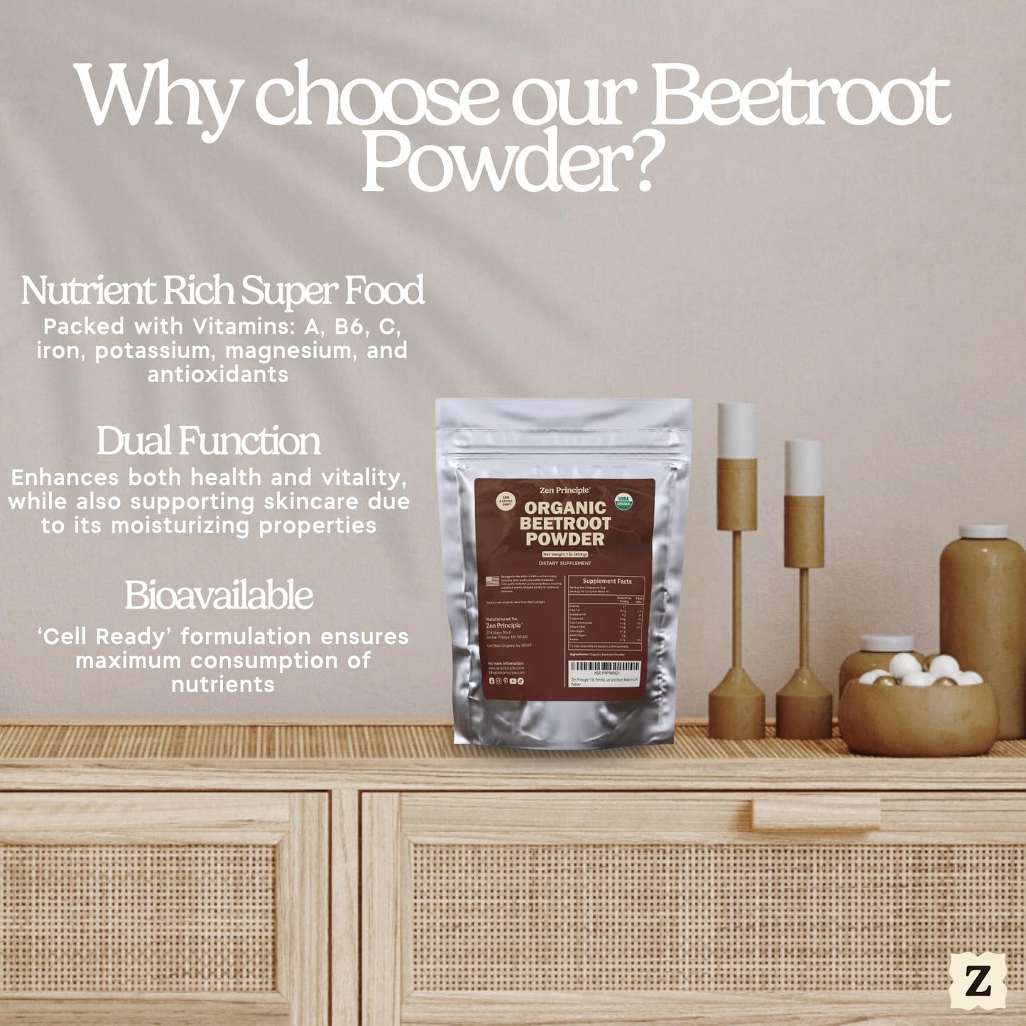 Zen Principle Premium Organic Beetroot Powder, 16 oz