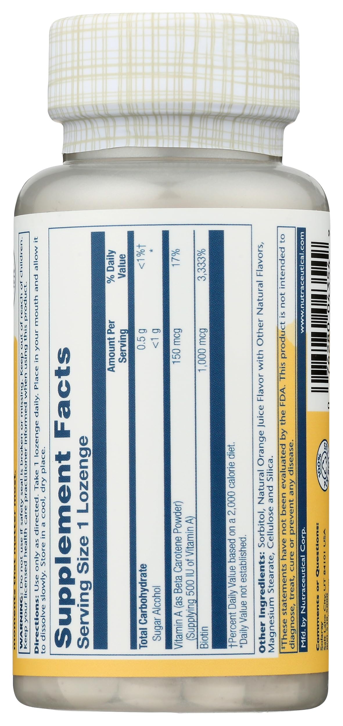 Solaray Biotin 1000 mcg Lozenges, 100 Count